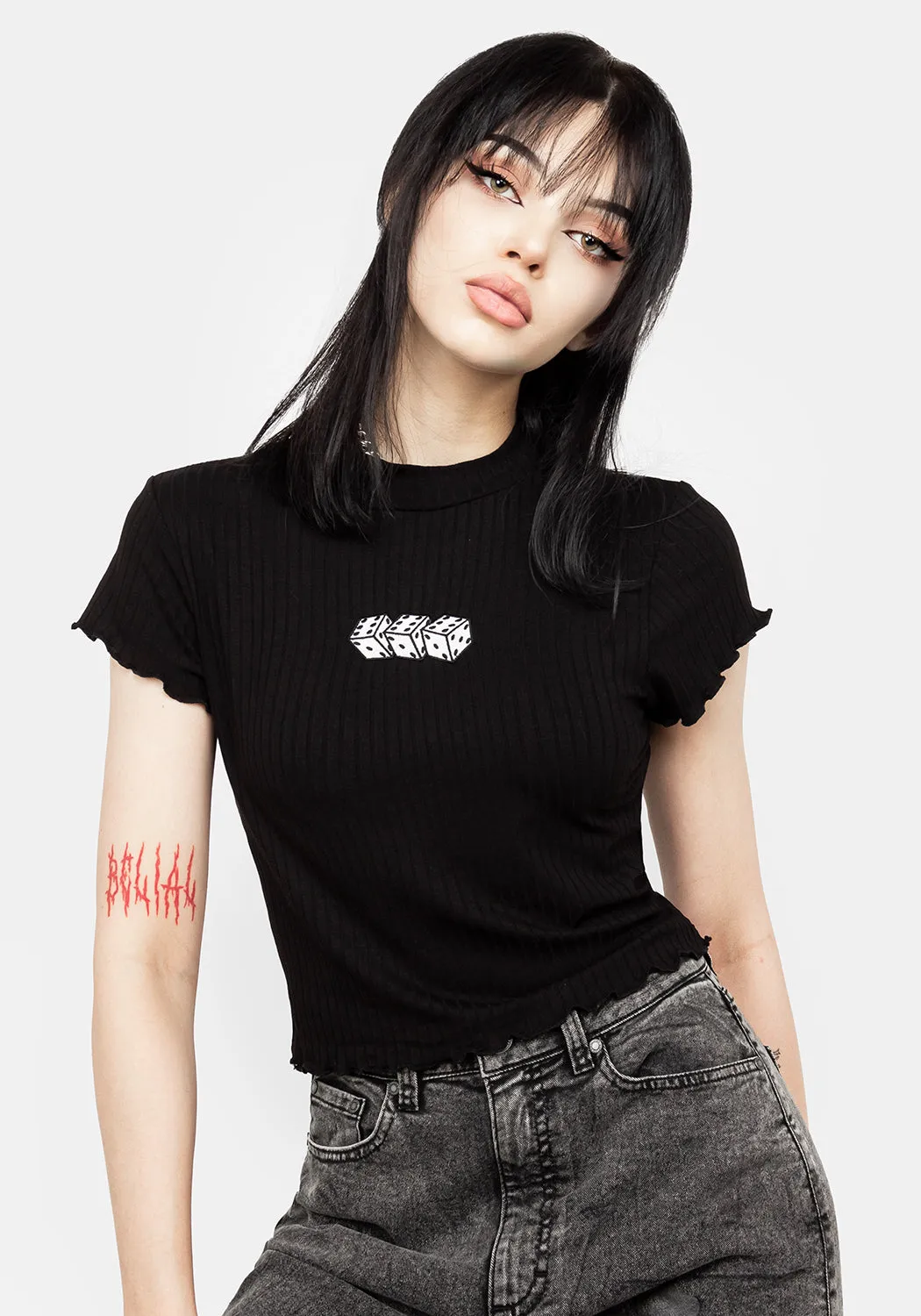 666 Lettuce Edge Ribbed Crop Top