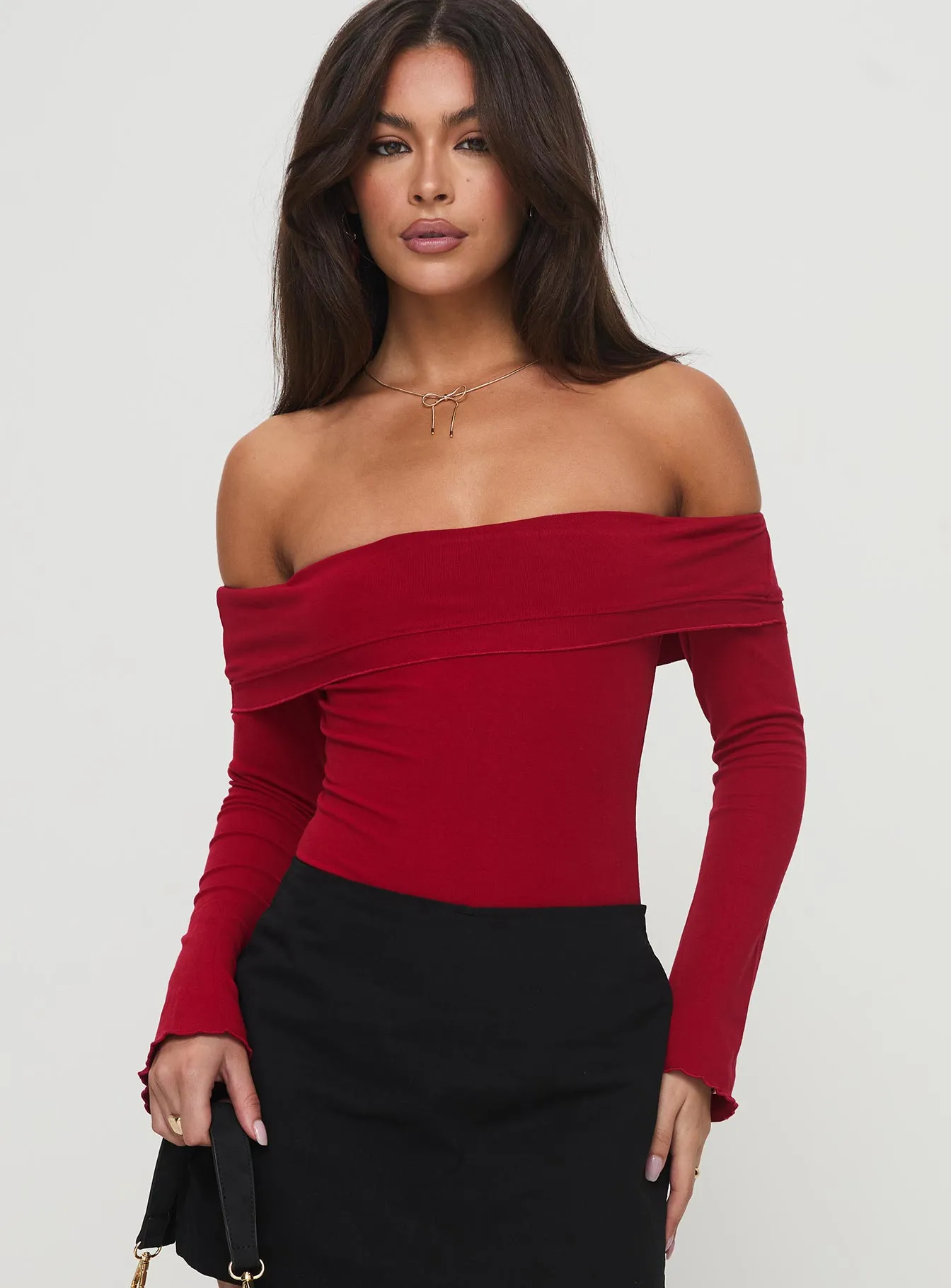 Afterglow Off The Shoulder Bodysuit Burgundy