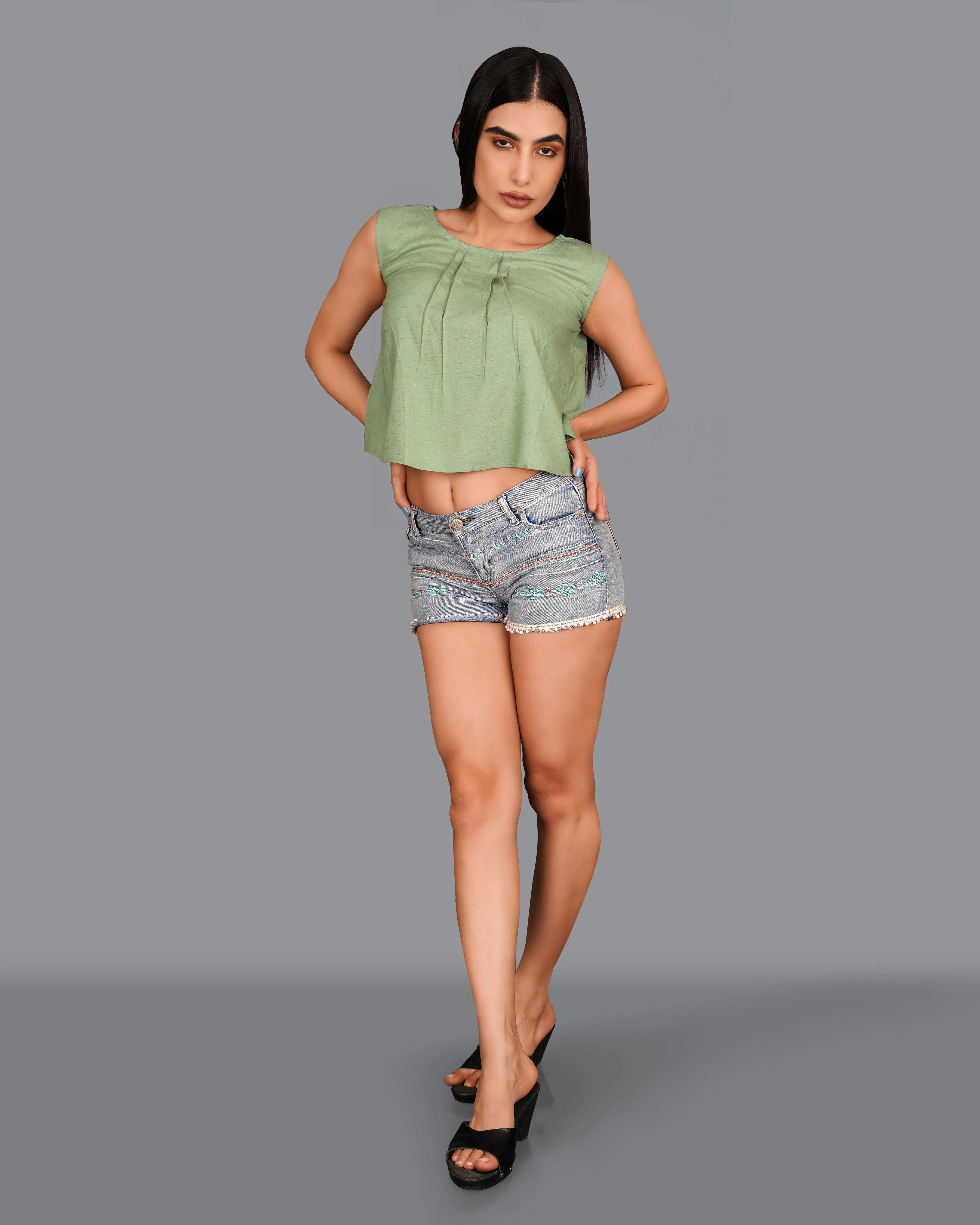 Asparagus Green Premium Cotton Crop Top