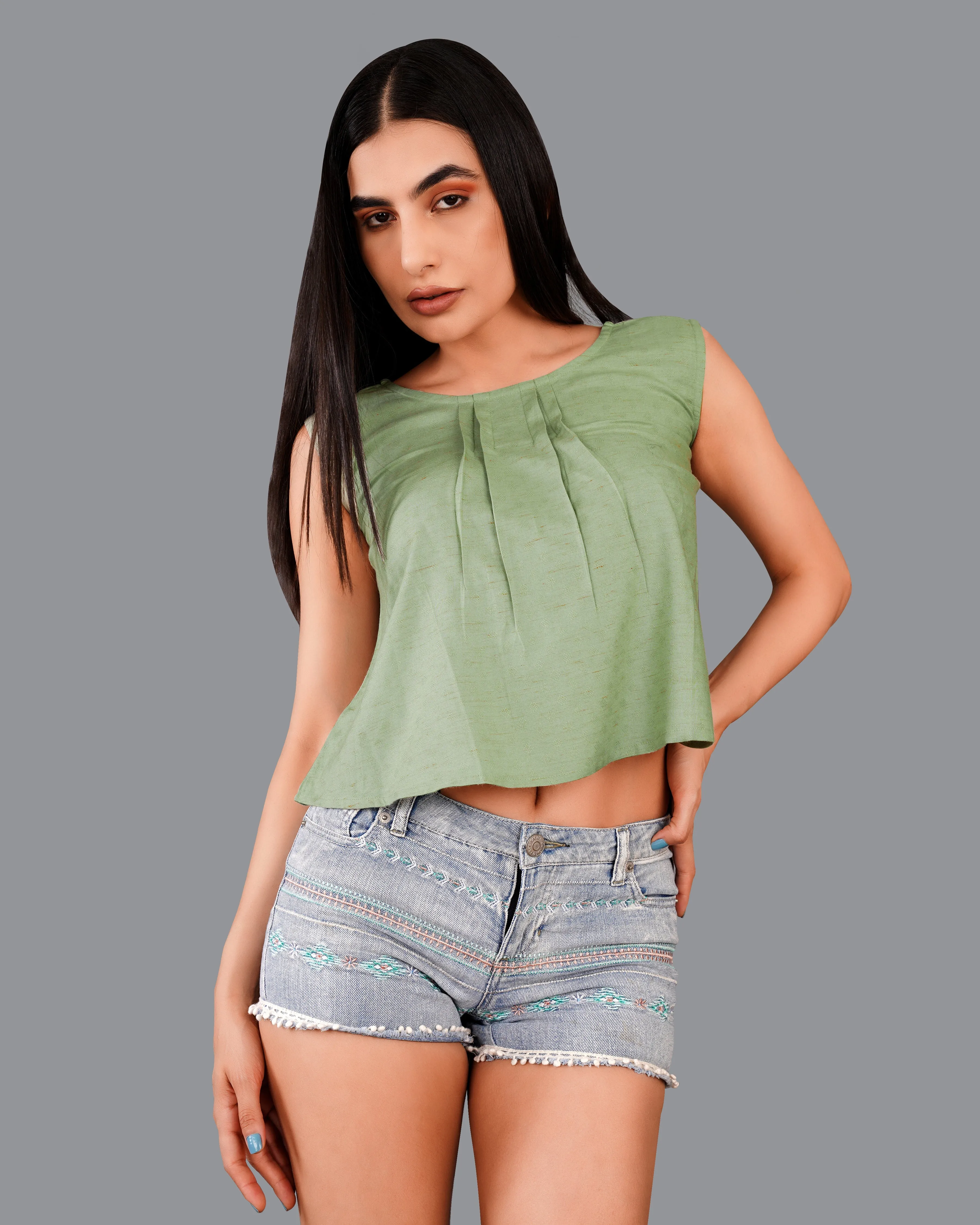 Asparagus Green Premium Cotton Crop Top