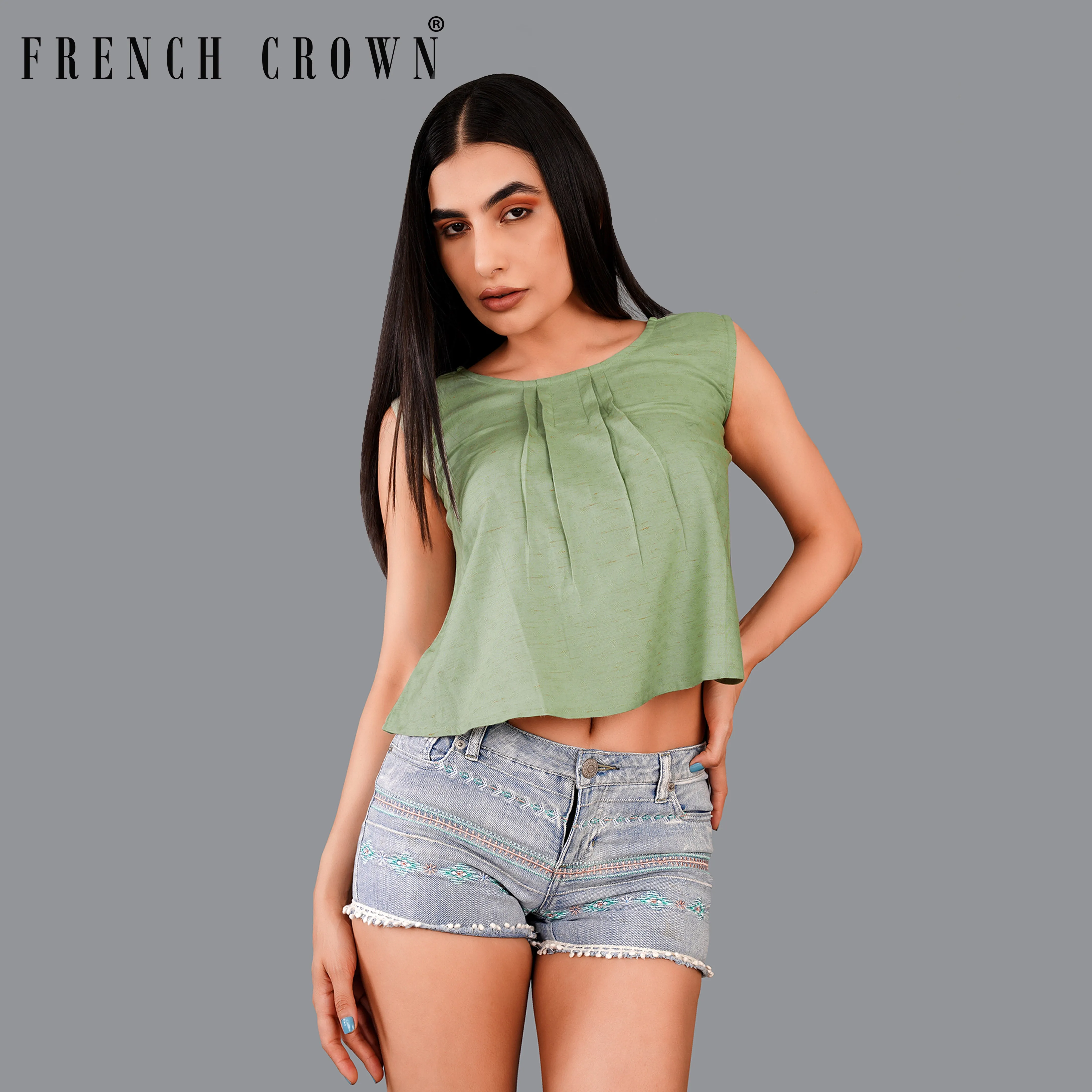 Asparagus Green Premium Cotton Crop Top