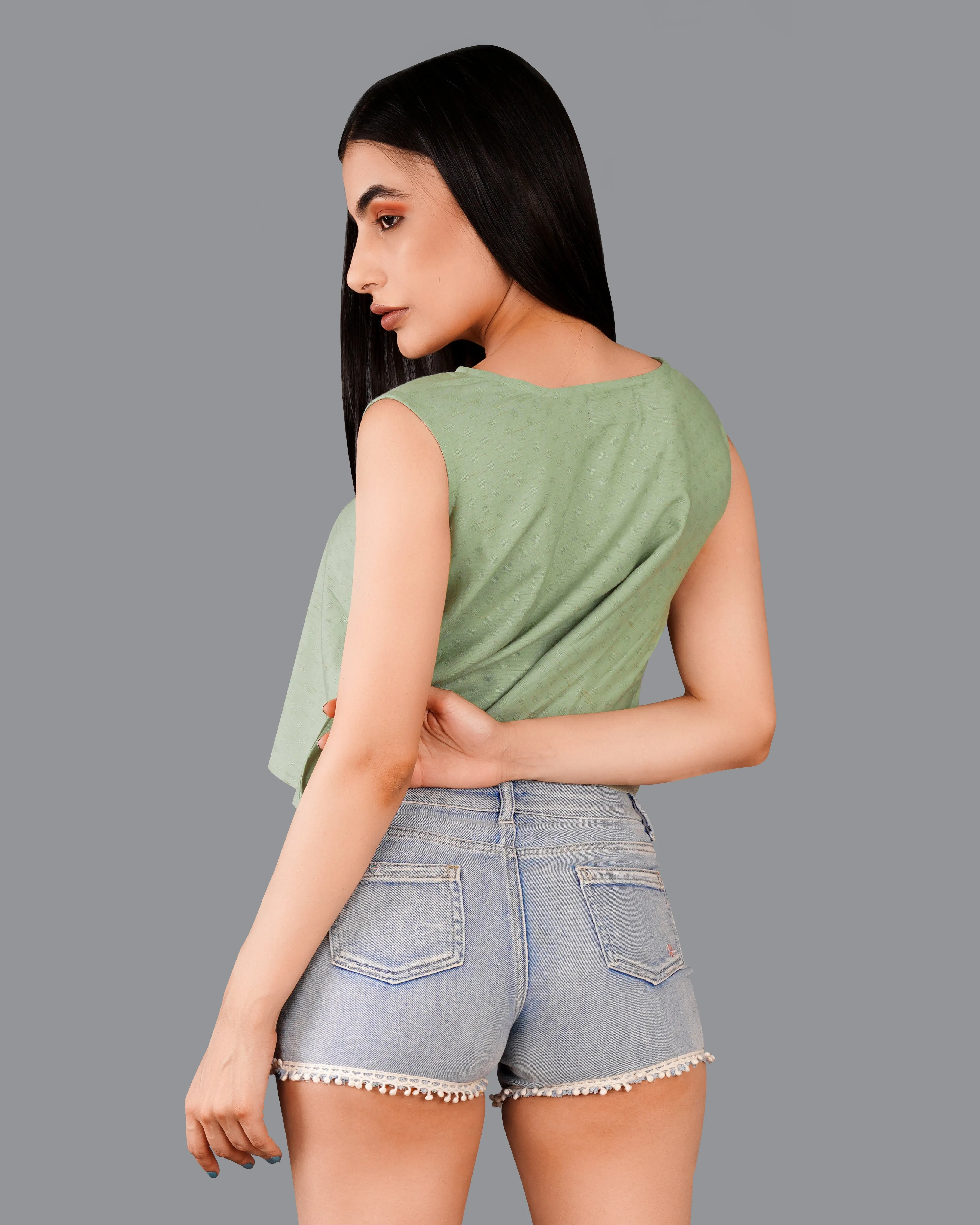 Asparagus Green Premium Cotton Crop Top