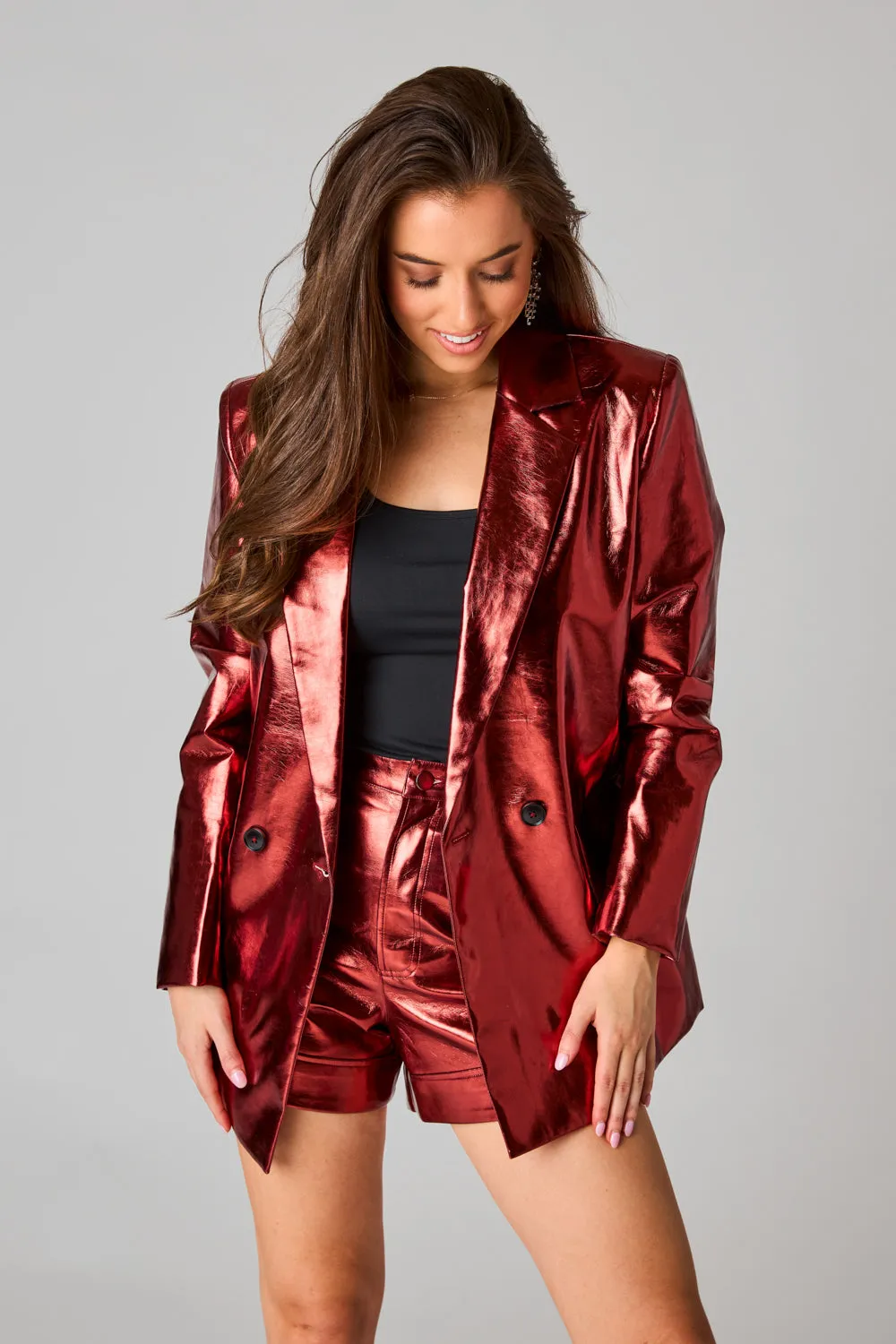 Avery Oversized Metallic Blazer - Bronze