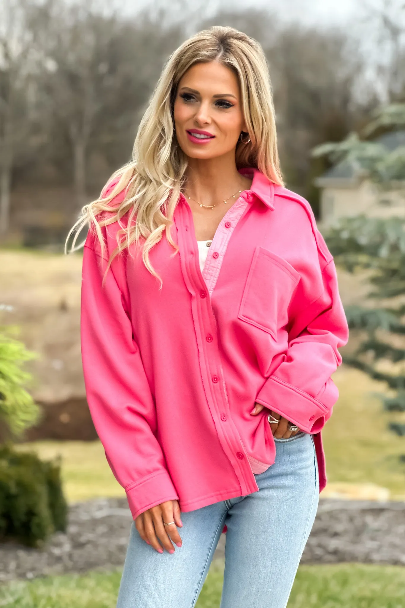 Be Mine Drop Shoulder Oversized Button Down Shirt : Taffy