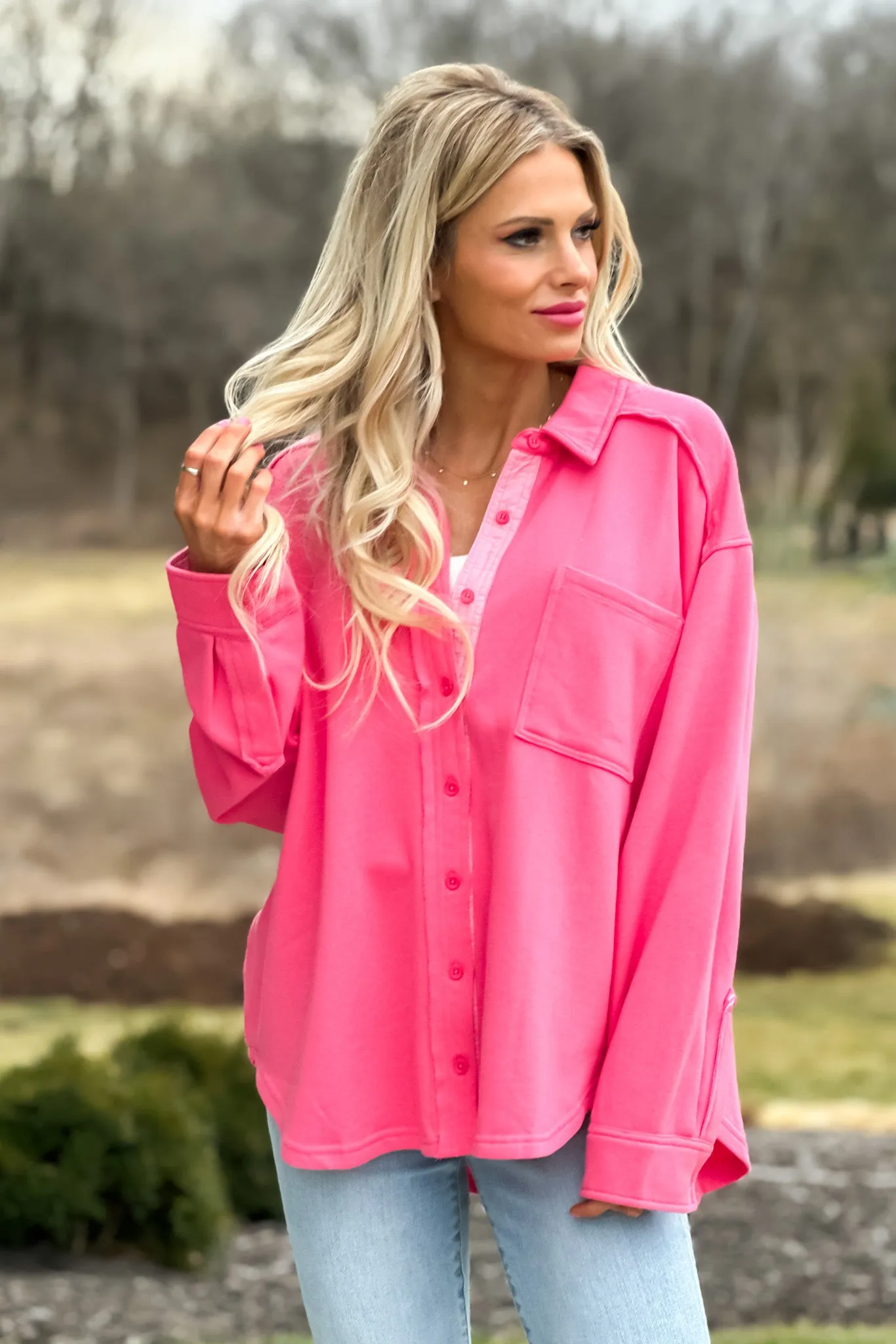 Be Mine Drop Shoulder Oversized Button Down Shirt : Taffy