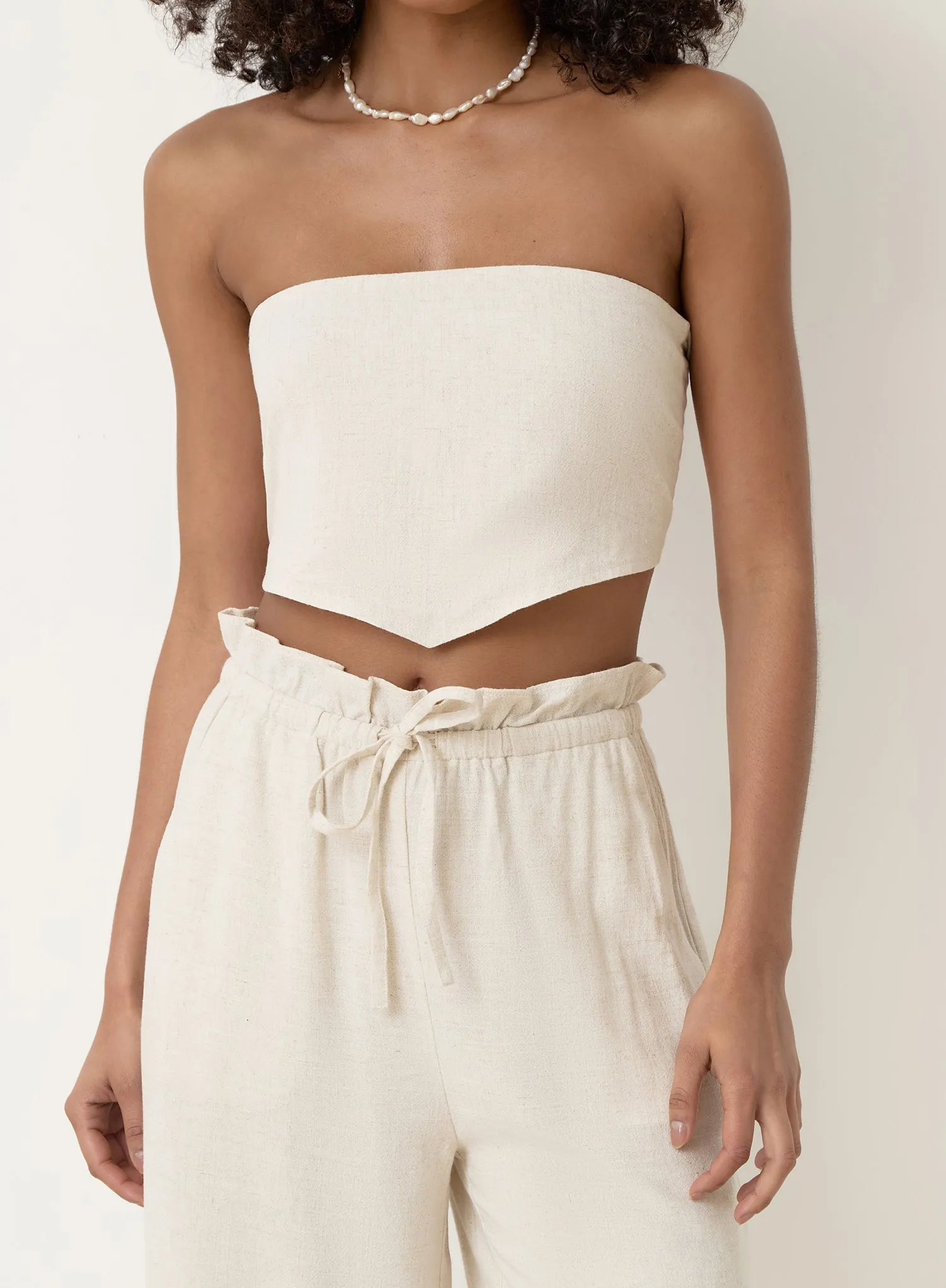 Beige Linen Bandeau Multiway Crop Top- Tulum