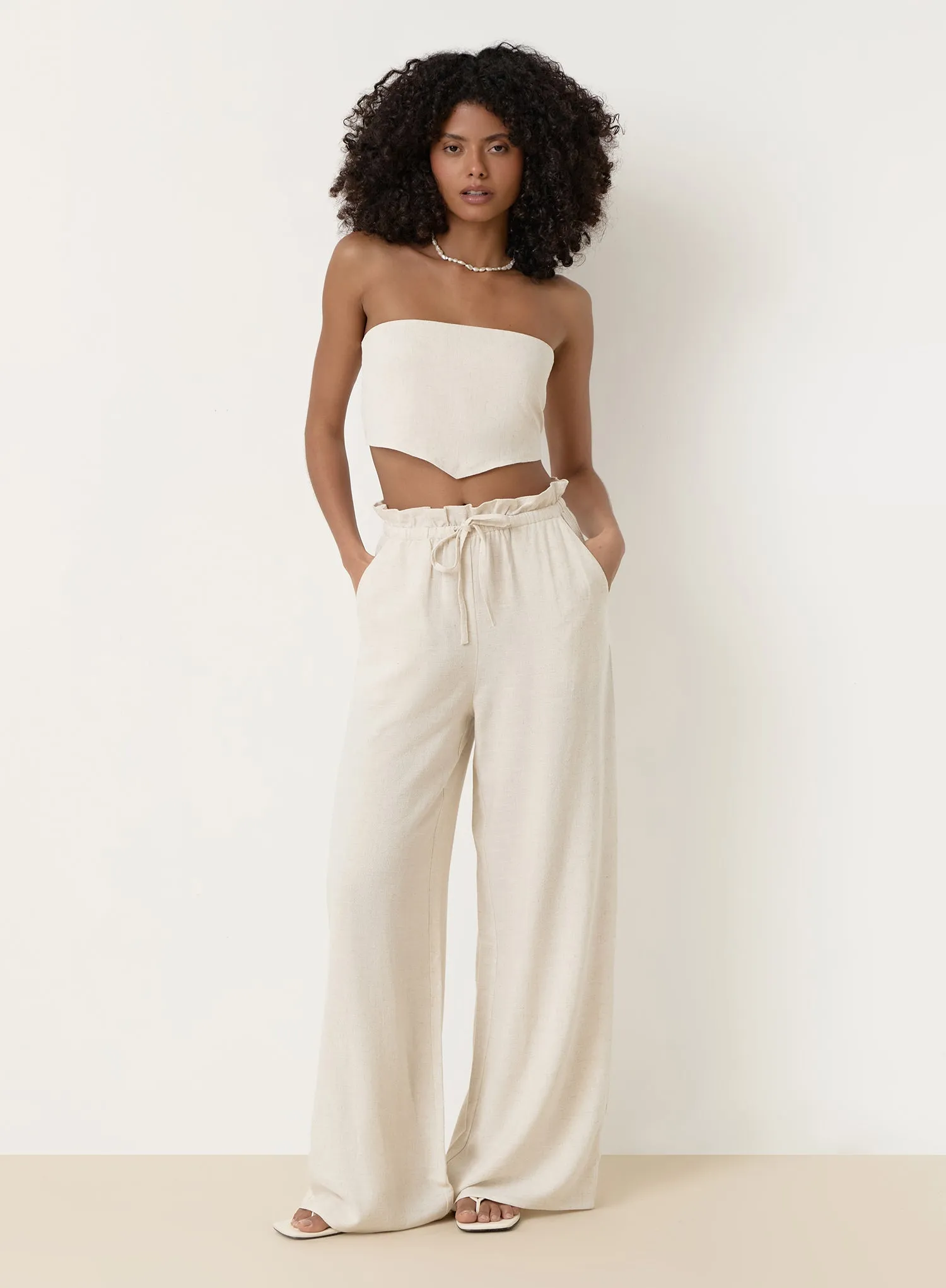 Beige Linen Bandeau Multiway Crop Top- Tulum