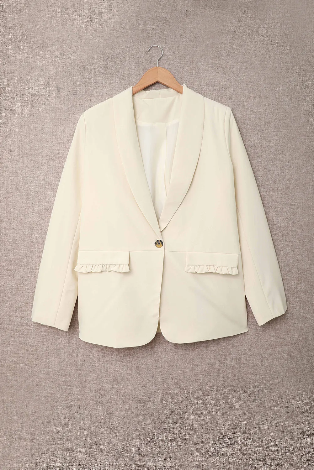 Beige Ruched Pocket Shawl Collar Blazer