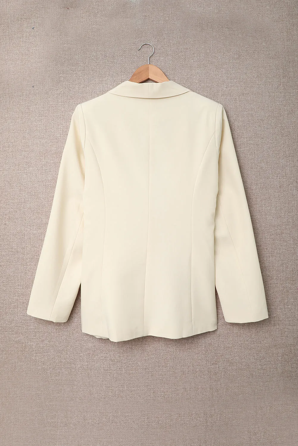 Beige Ruched Pocket Shawl Collar Blazer