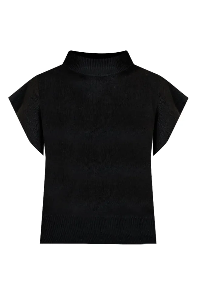 Better Than Words Black Mock Neck Knit Short Sleeve Sweater FINAL SALE