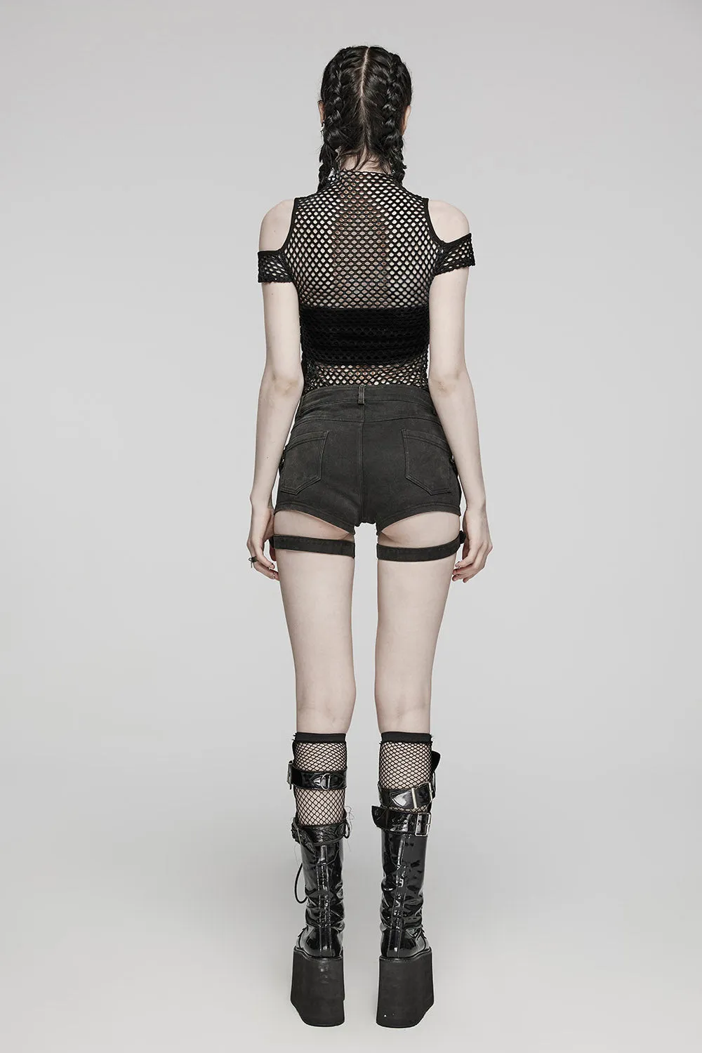 Bitten Cold Shoulder Fishnet Top