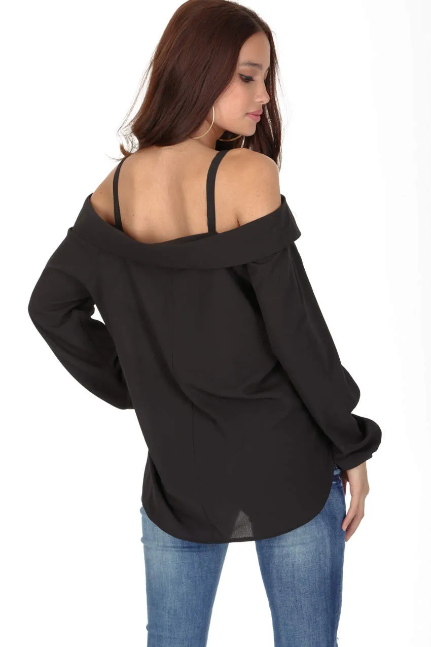 Black Cold Shoulder Top