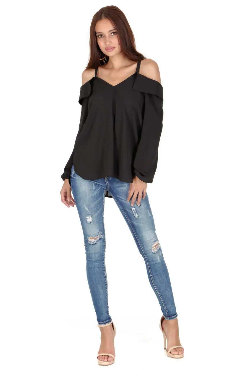 Black Cold Shoulder Top