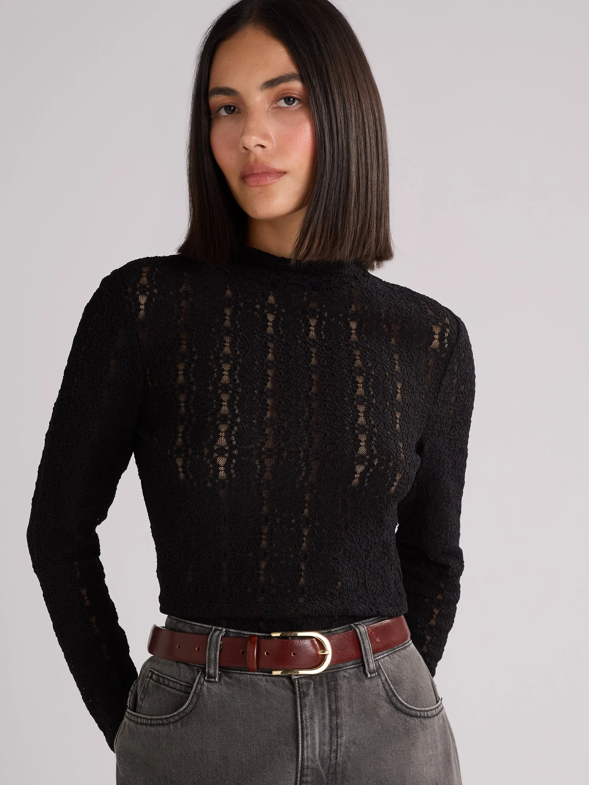 Black Lace High Neck Top