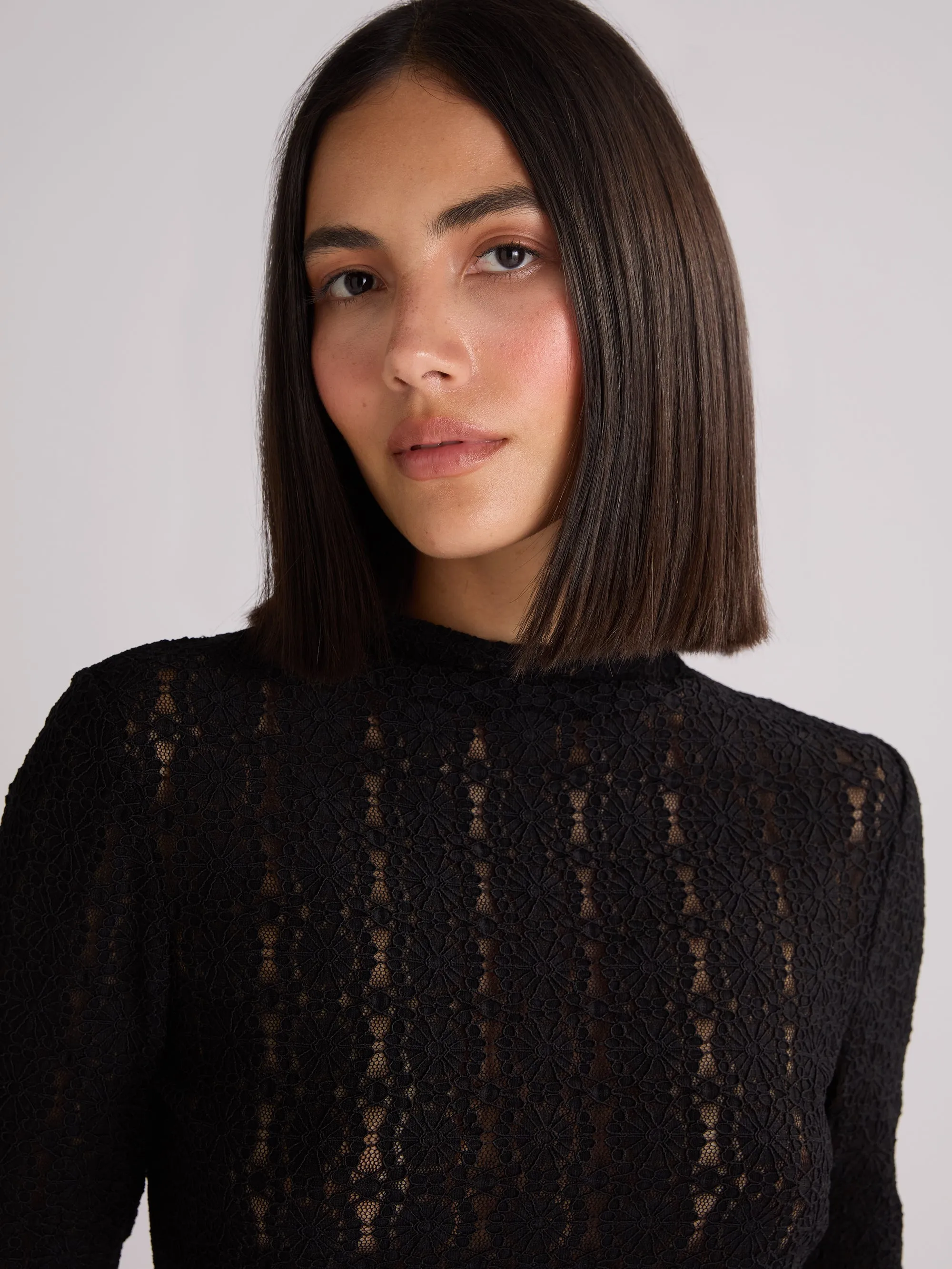 Black Lace High Neck Top