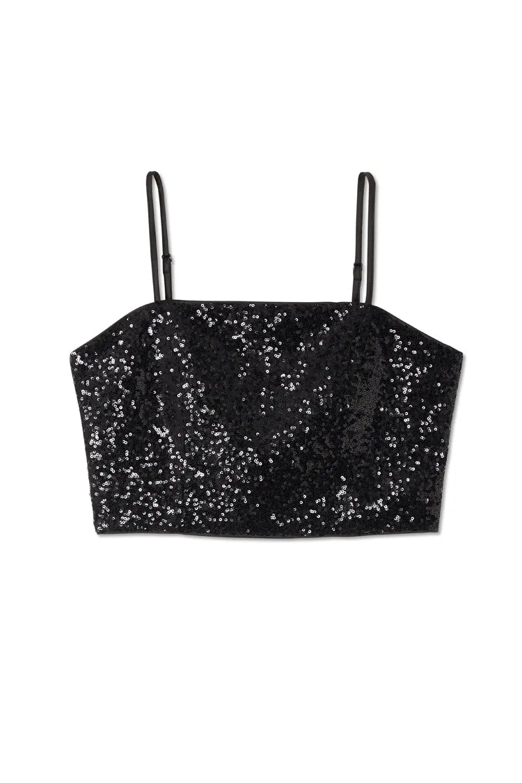 Black Sequin Crop Top