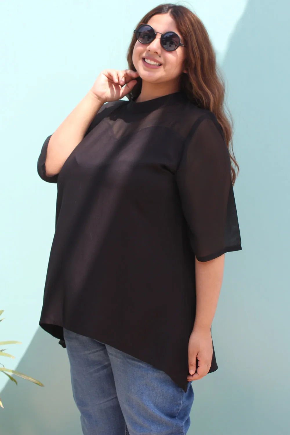 Black Sweetheart Neck Top