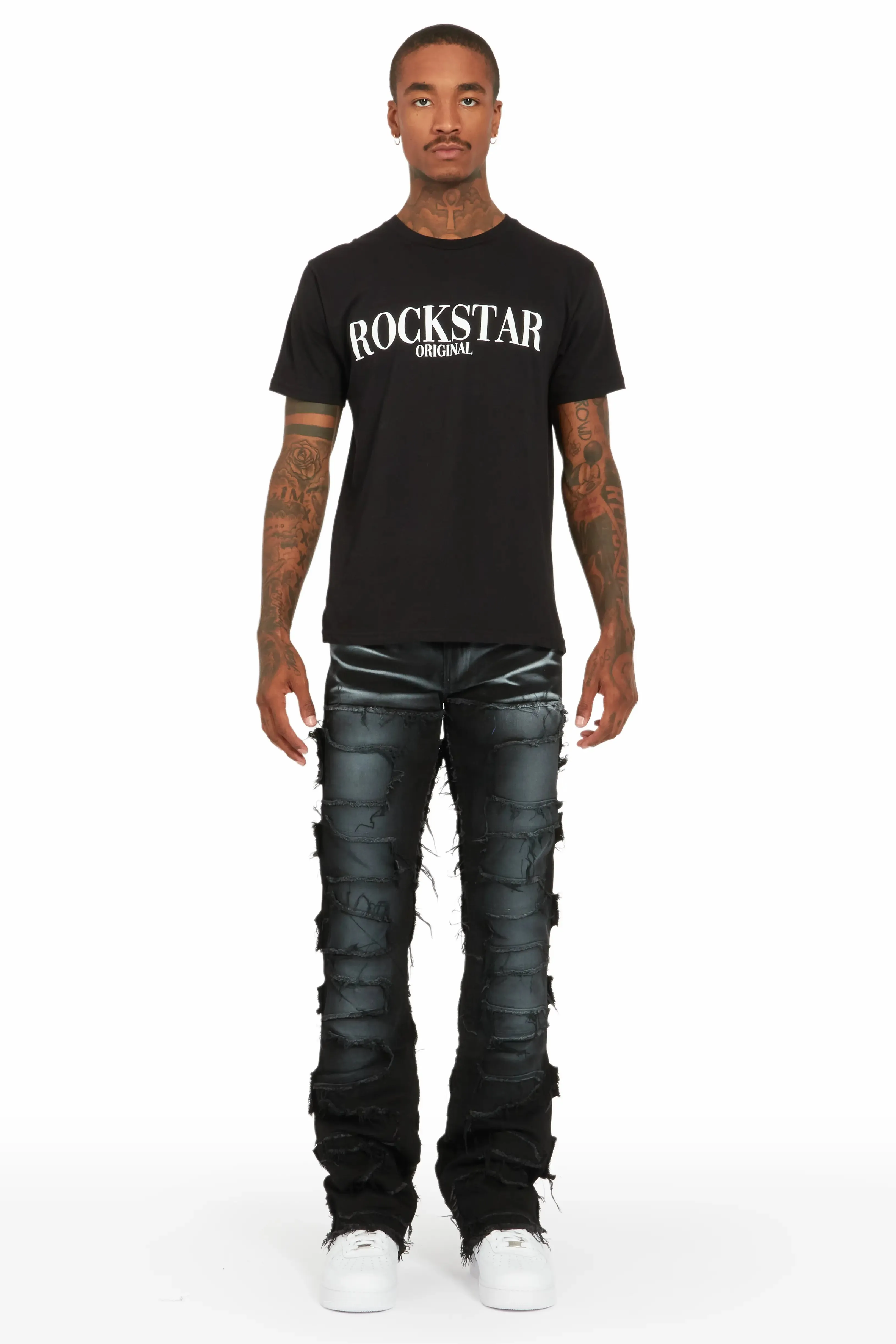 Blaine Black Super Stacked Flare Jean