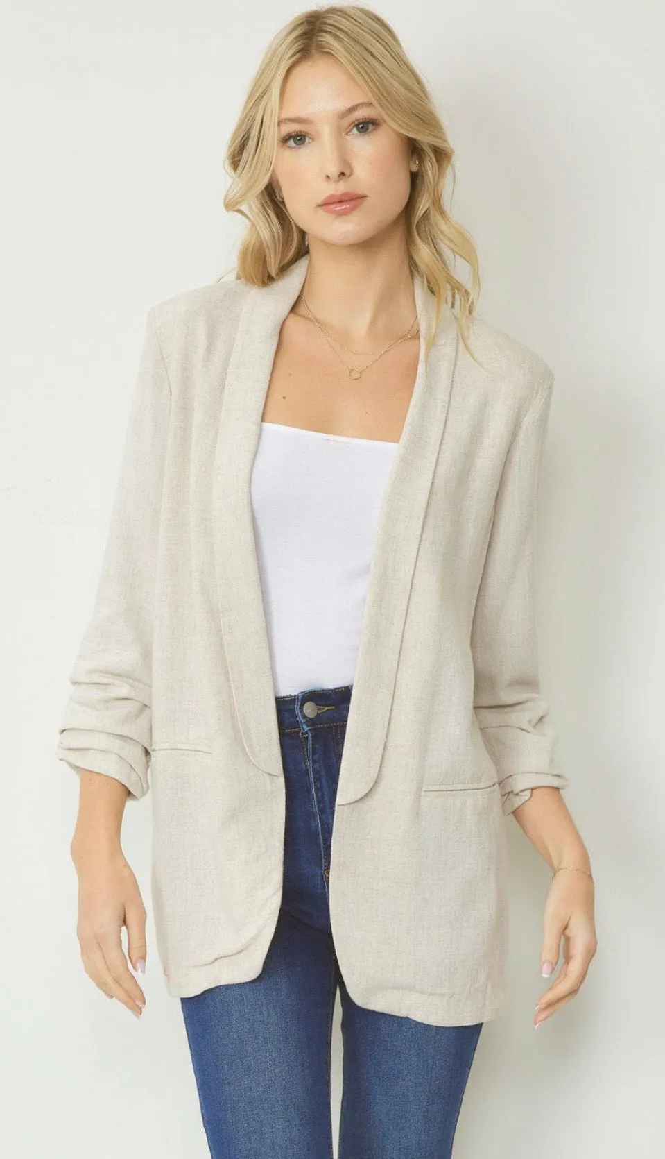 Blake Shirred Sleeve Blazer Oat