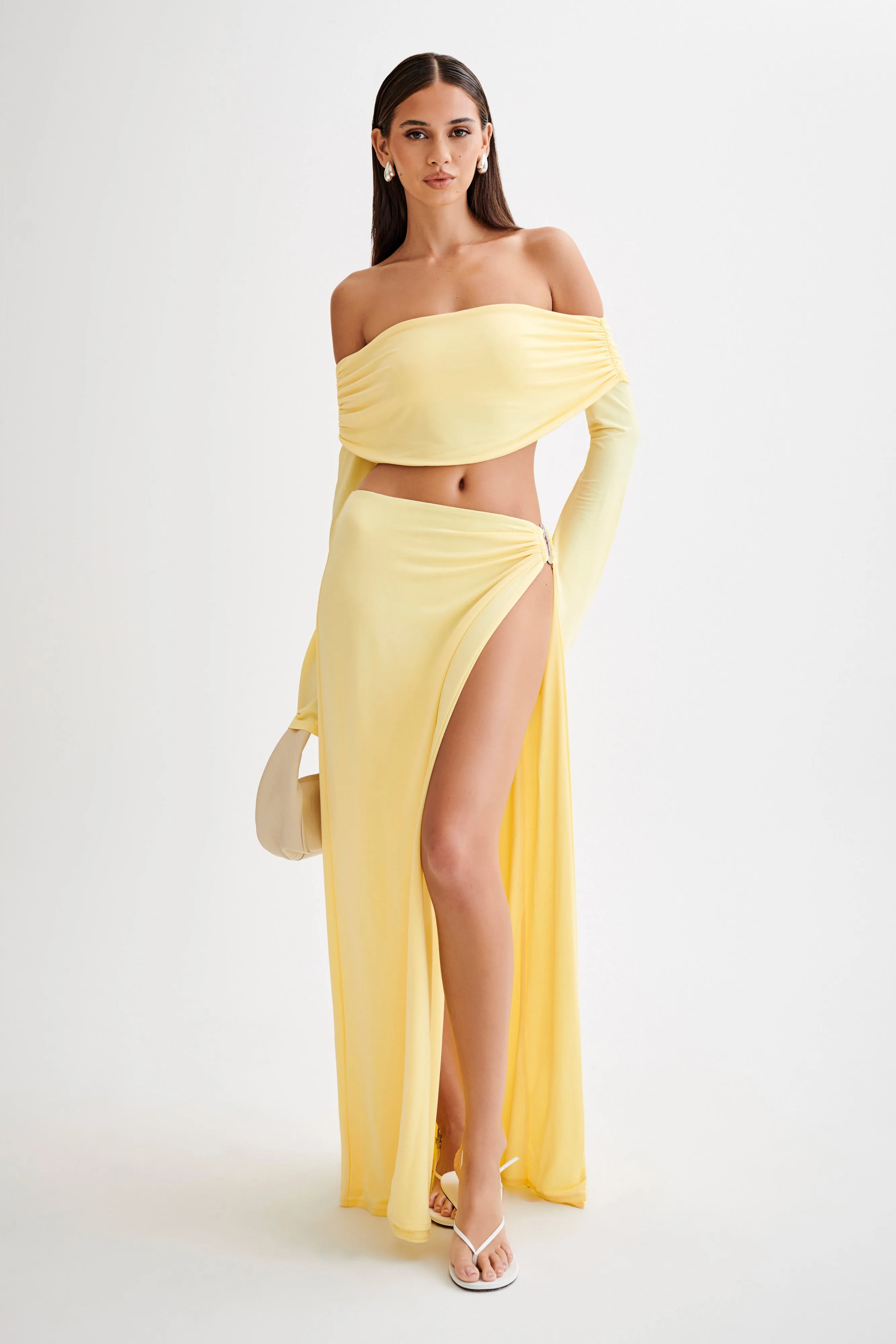 Camryn Slinky Off Shoulder Crop Top - Yellow