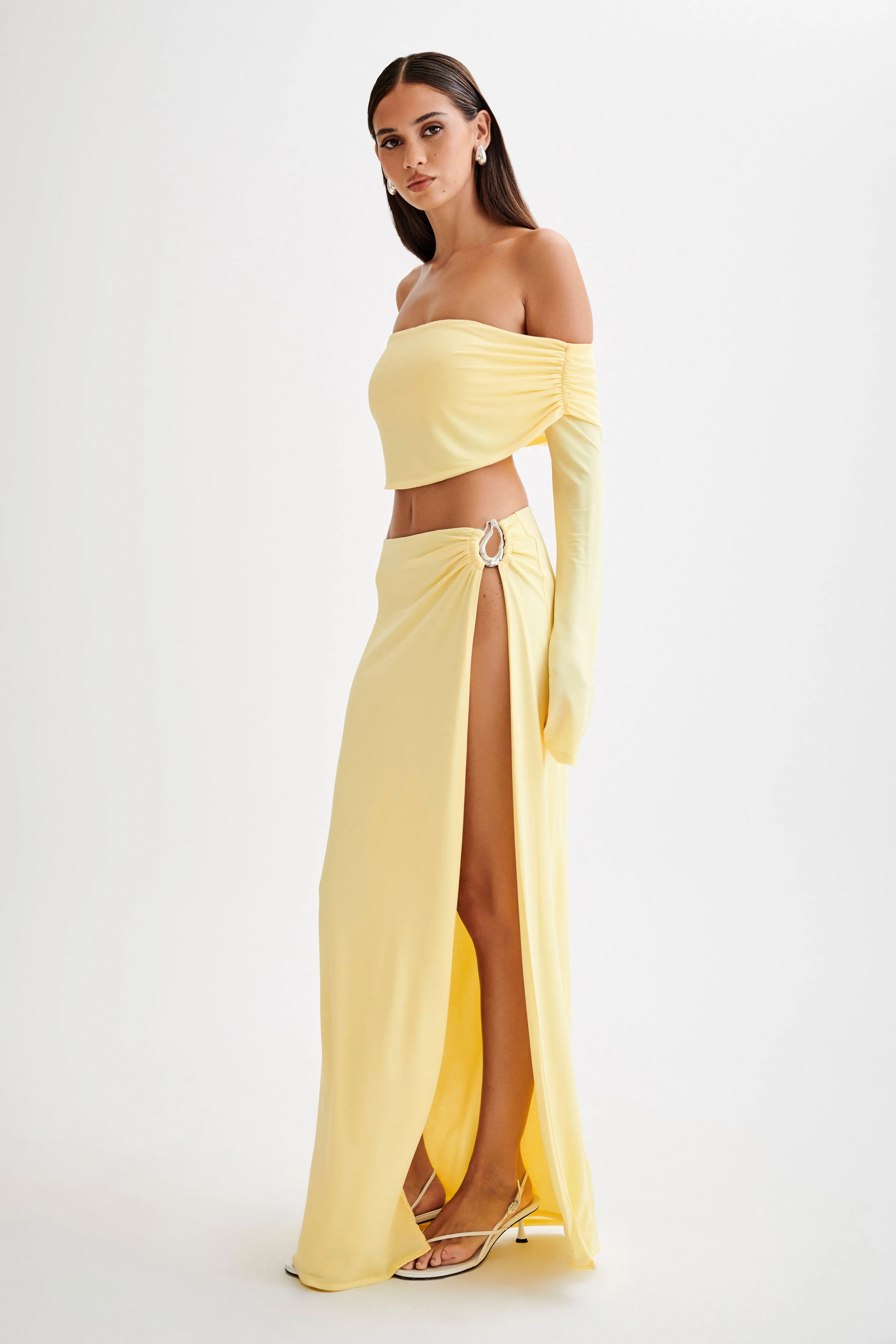 Camryn Slinky Off Shoulder Crop Top - Yellow