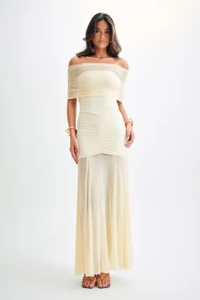 Caspian Slinky And Mesh Off Shoulder Maxi Dress - Ivory