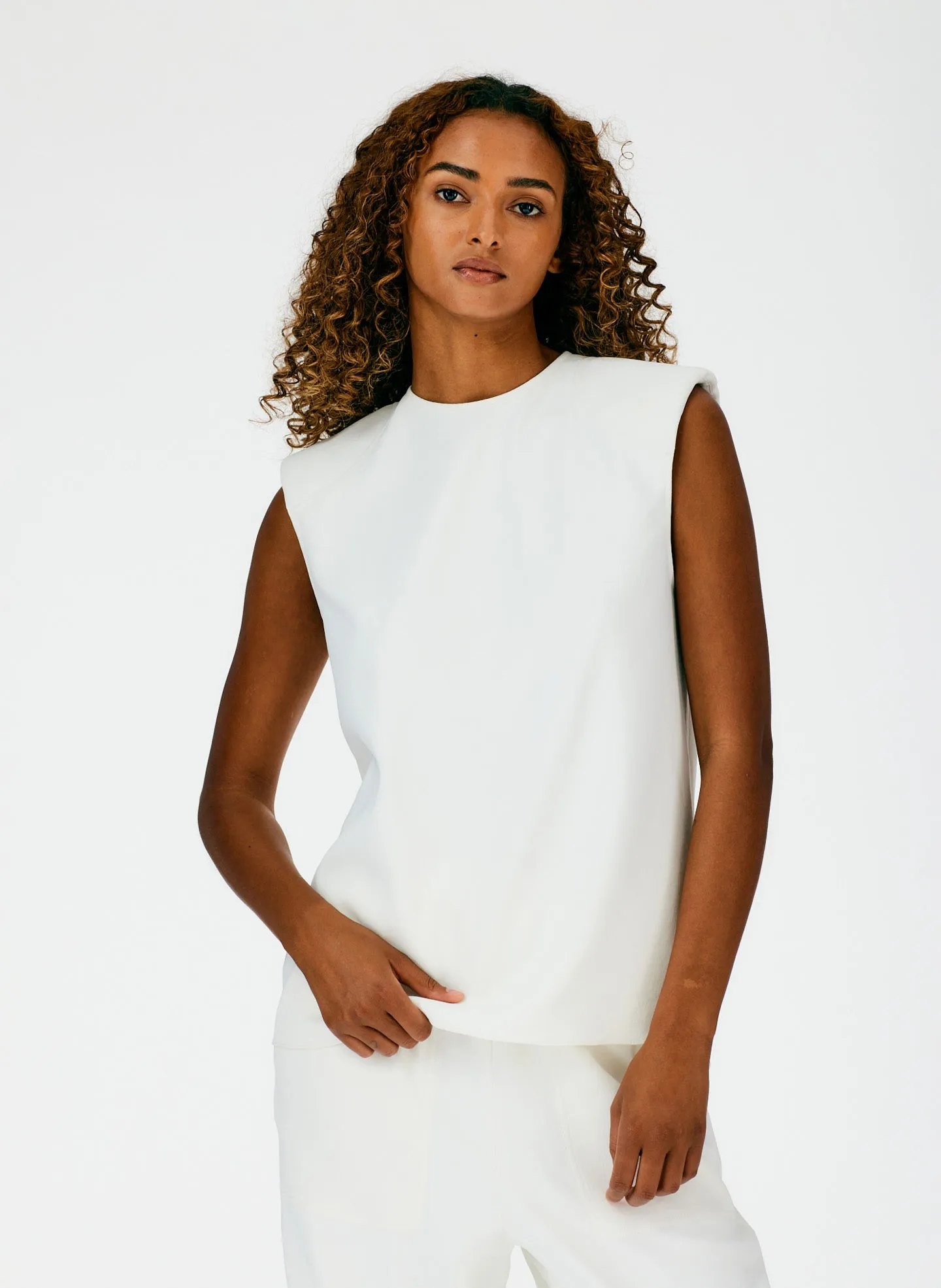 Chalky Drape Padded Shoulder Sleeveless Top