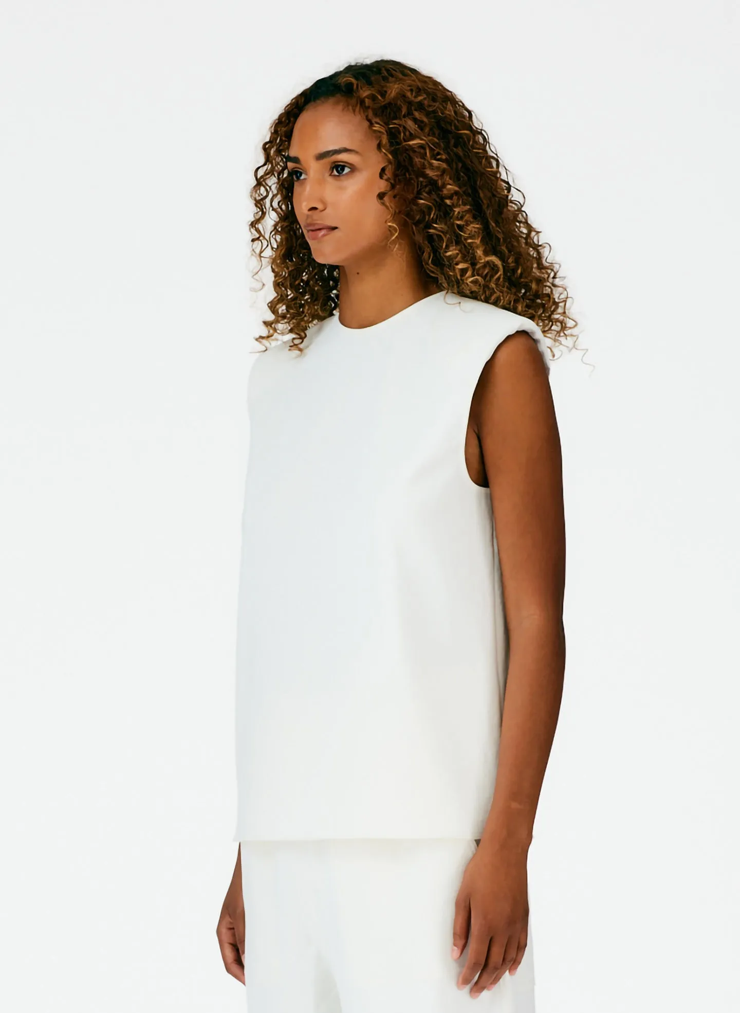 Chalky Drape Padded Shoulder Sleeveless Top