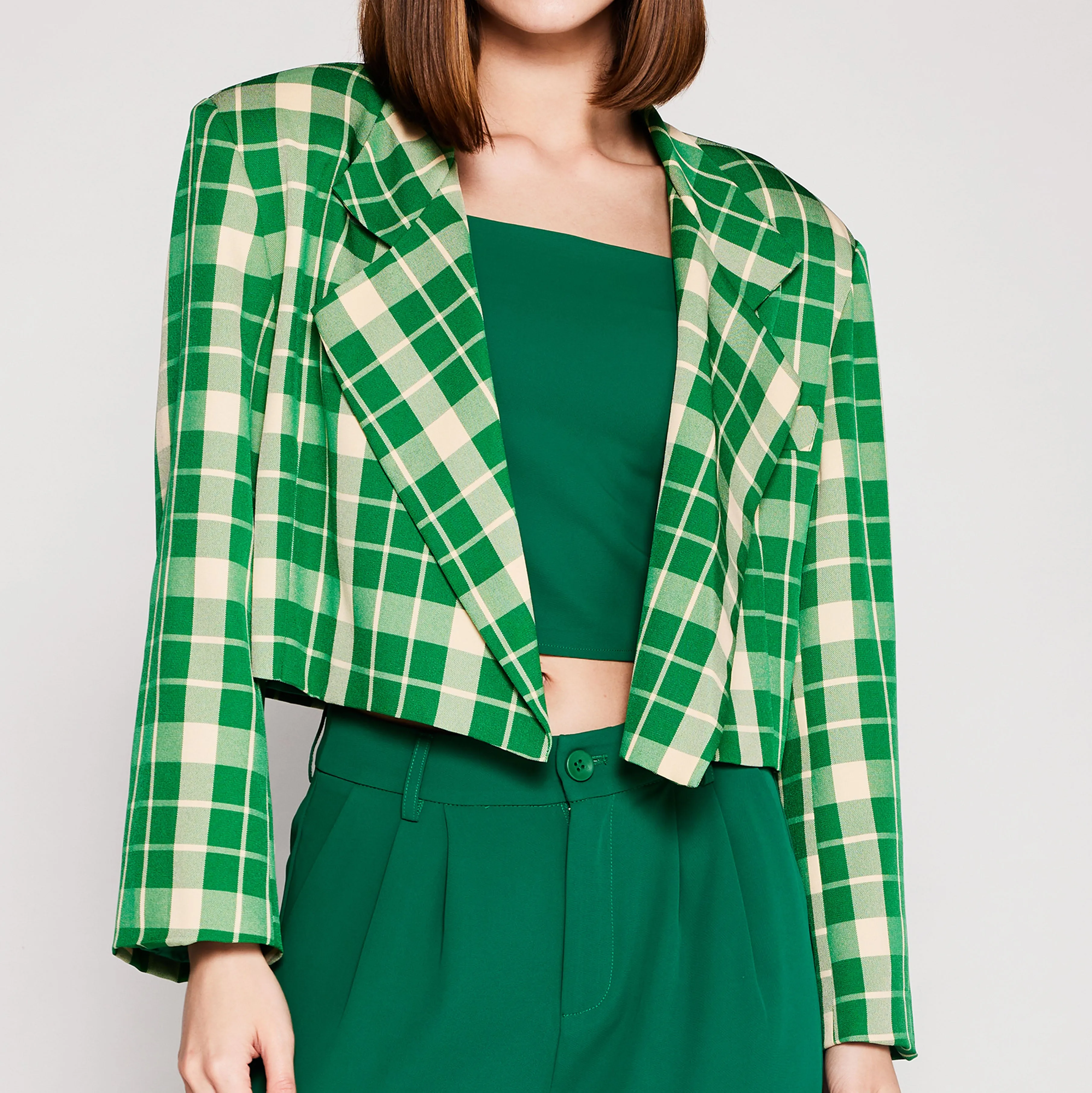 Checked Crop Blazer