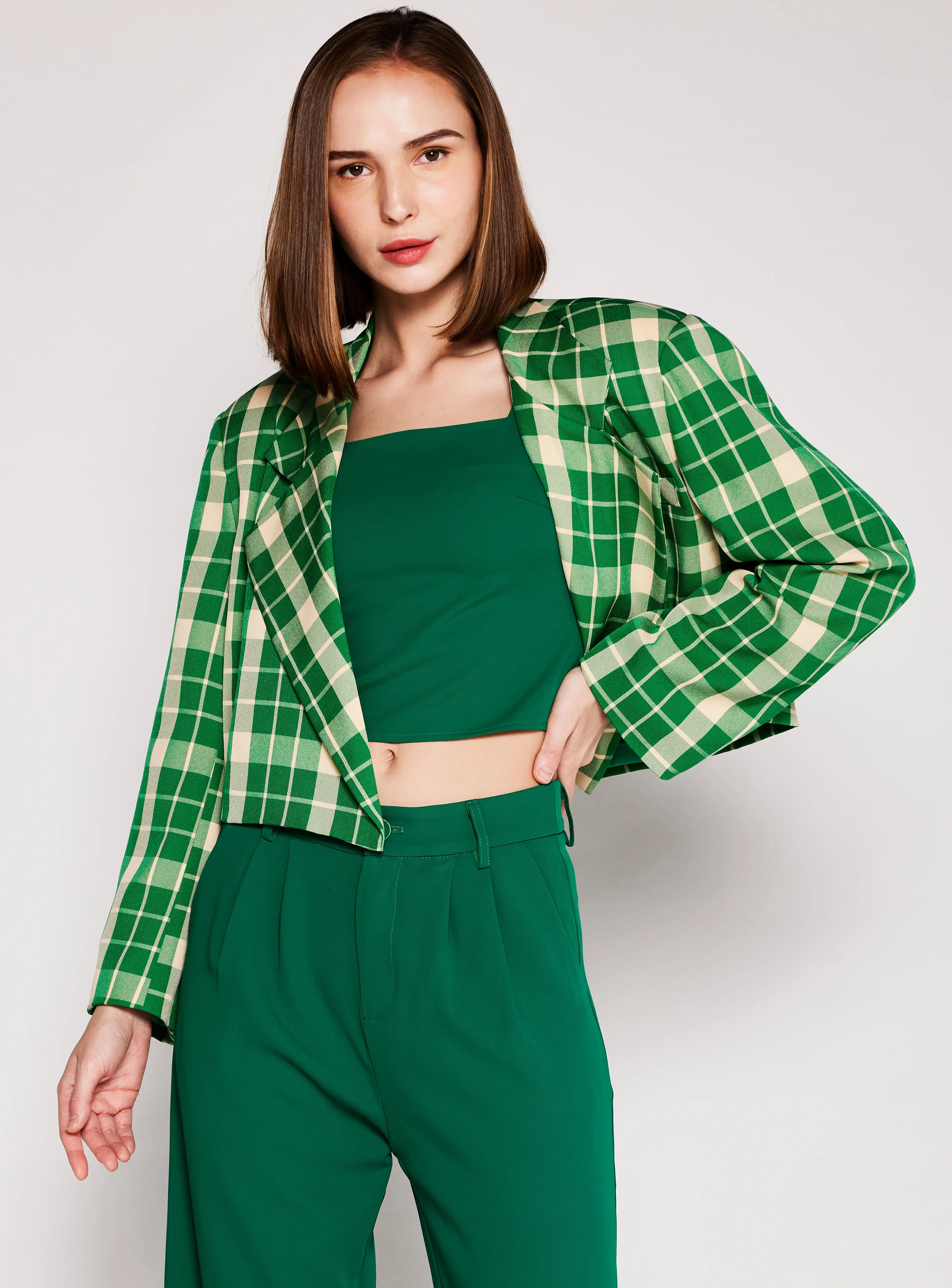 Checked Crop Blazer