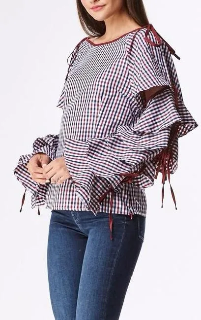 Checkered Tiered Sleeves Blouse