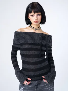 Cinder Striped Off Shoulder Knit Jumper