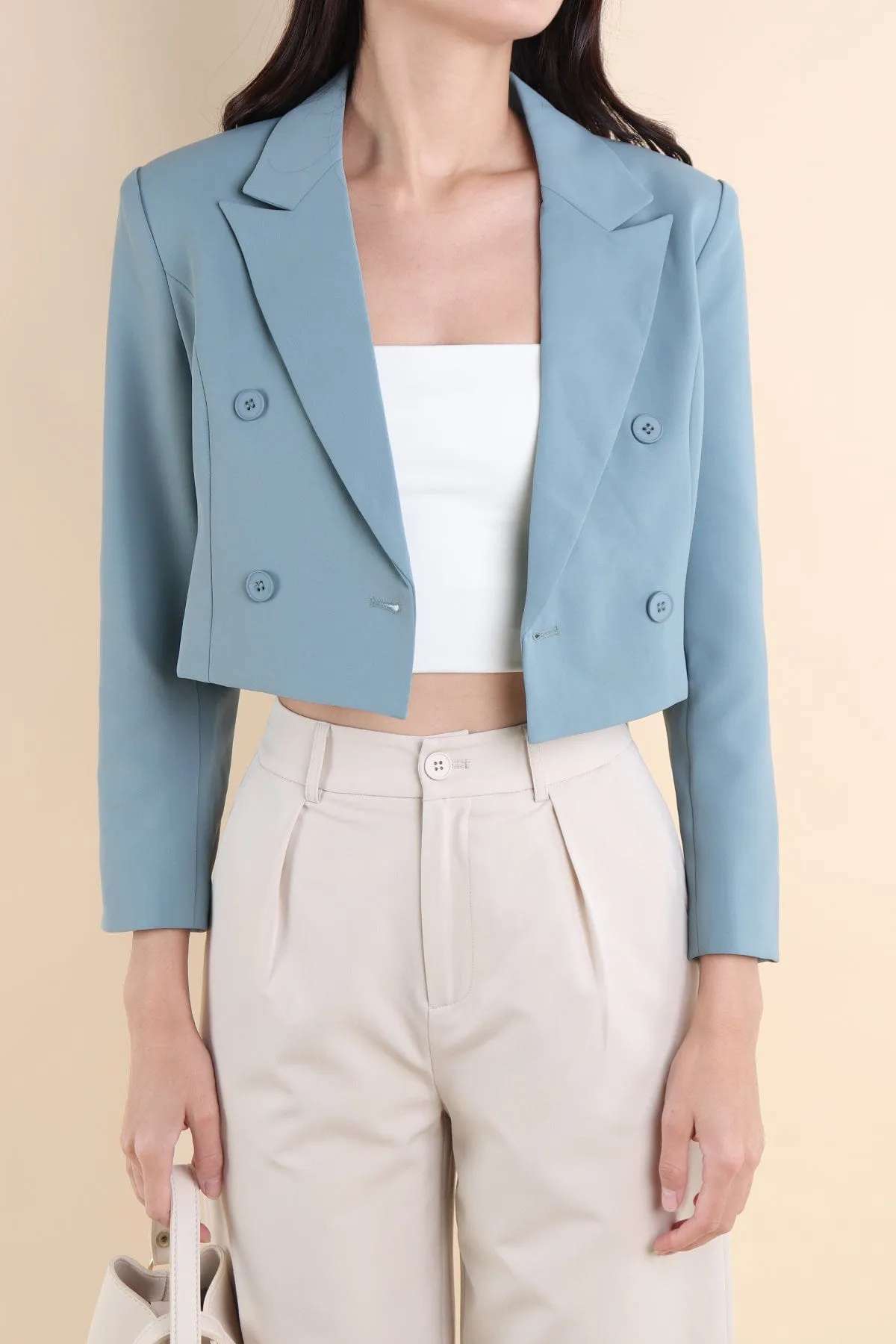 CONEY CROP BLAZER IN TEAL