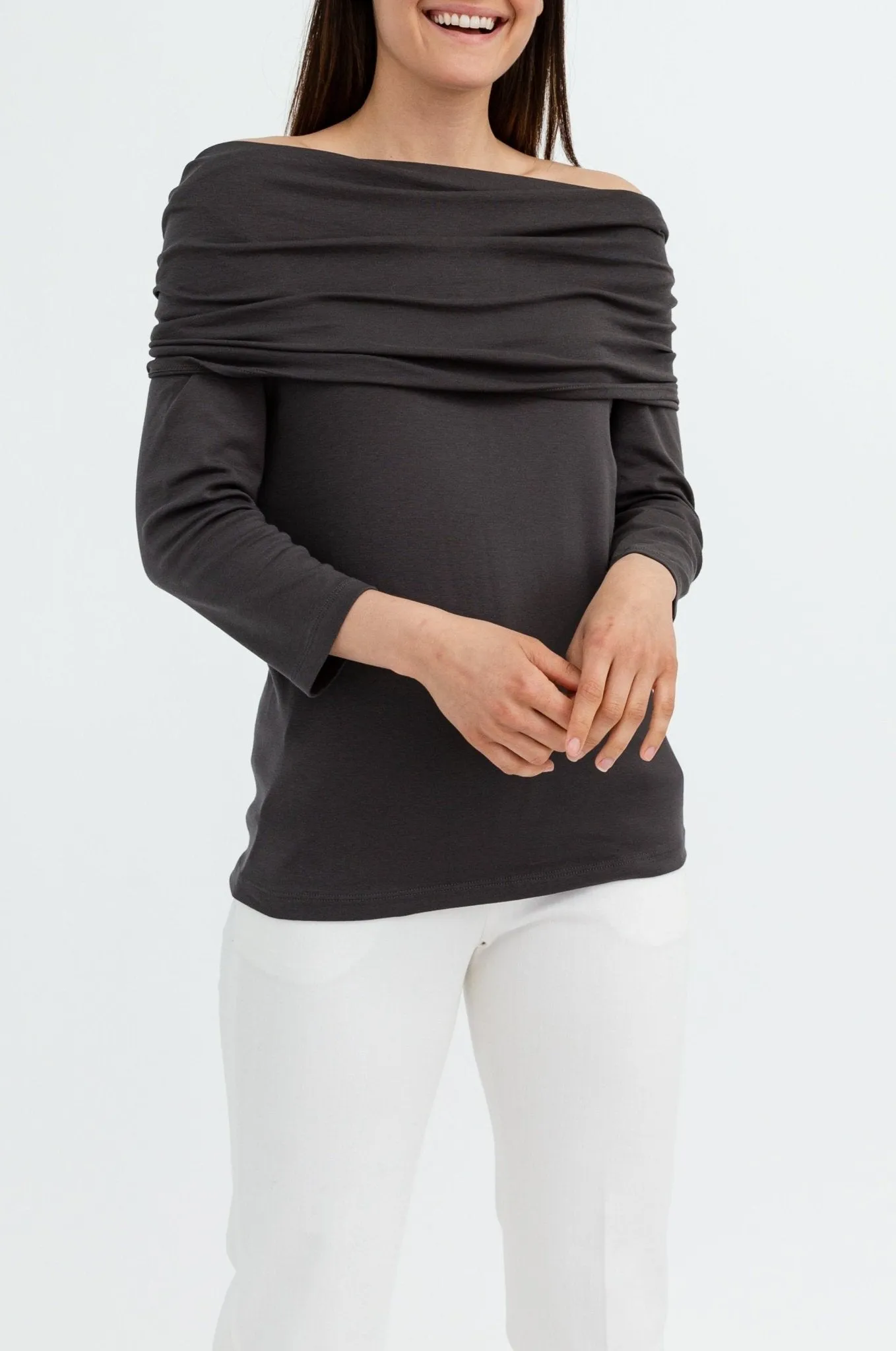 CONVERTIBLE COWL NECK - OFF SHOULDER TOP IN PIMA COTTON STRETCH