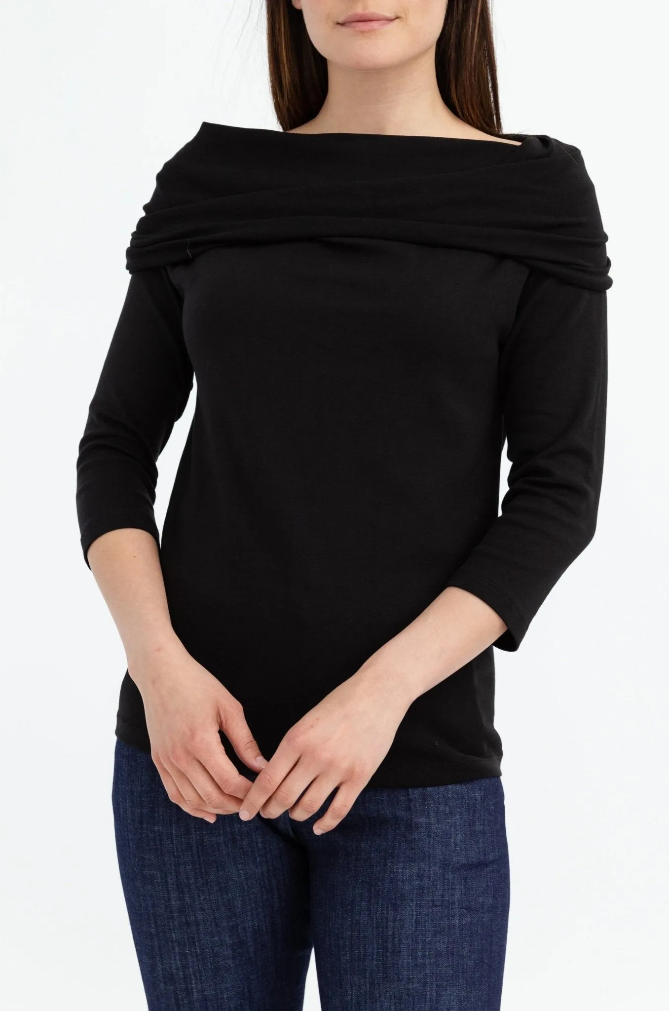 CONVERTIBLE COWL NECK - OFF SHOULDER TOP IN PIMA COTTON STRETCH