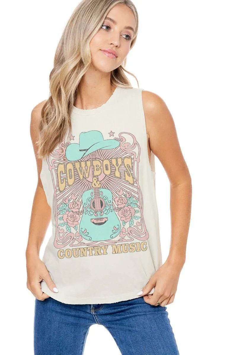 Cowboys & Country Music Vintage Graphic Washed Tank