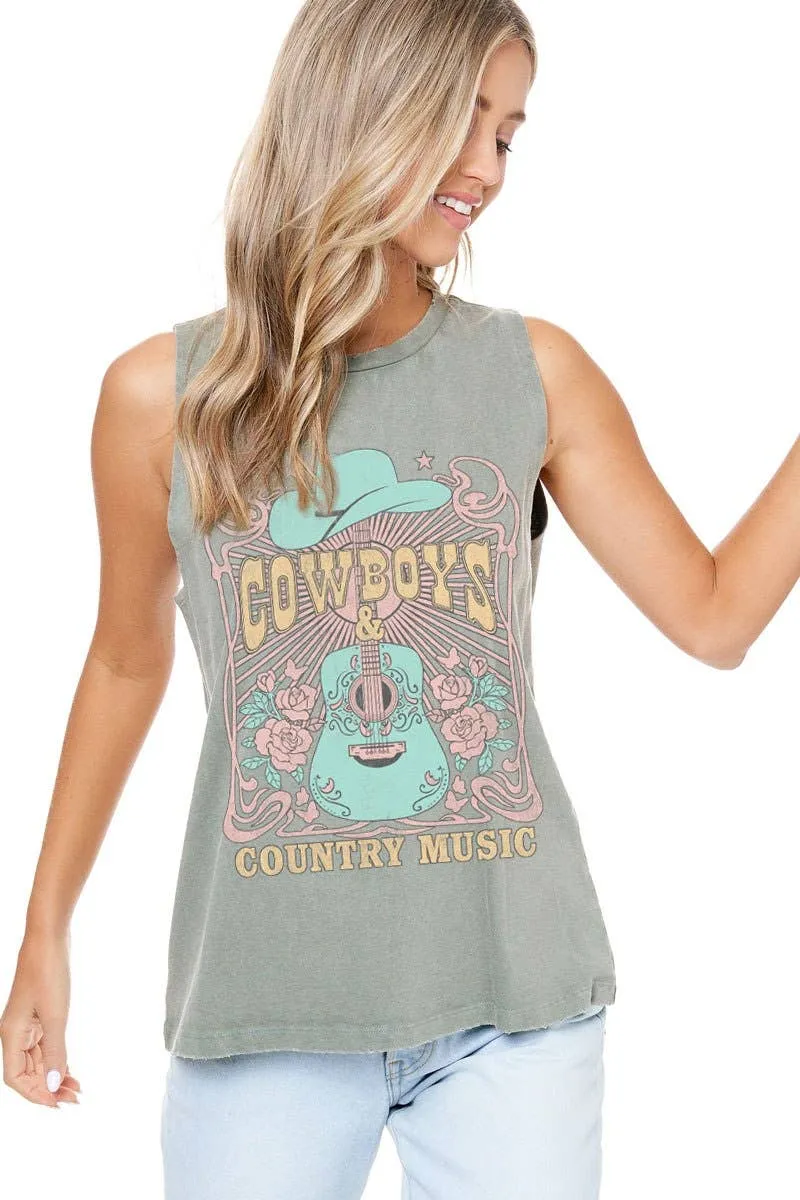 Cowboys & Country Music Vintage Graphic Washed Tank