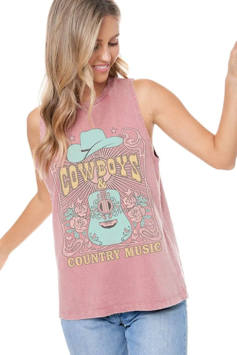 Cowboys & Country Music Vintage Graphic Washed Tank