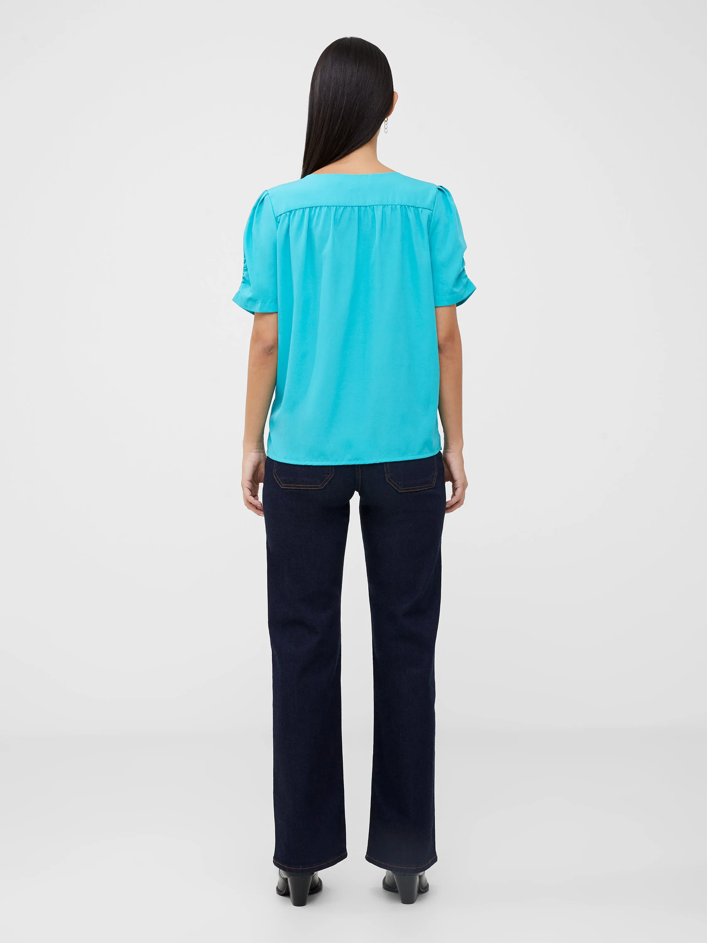 Crepe Recycled V Neck Smocked Top