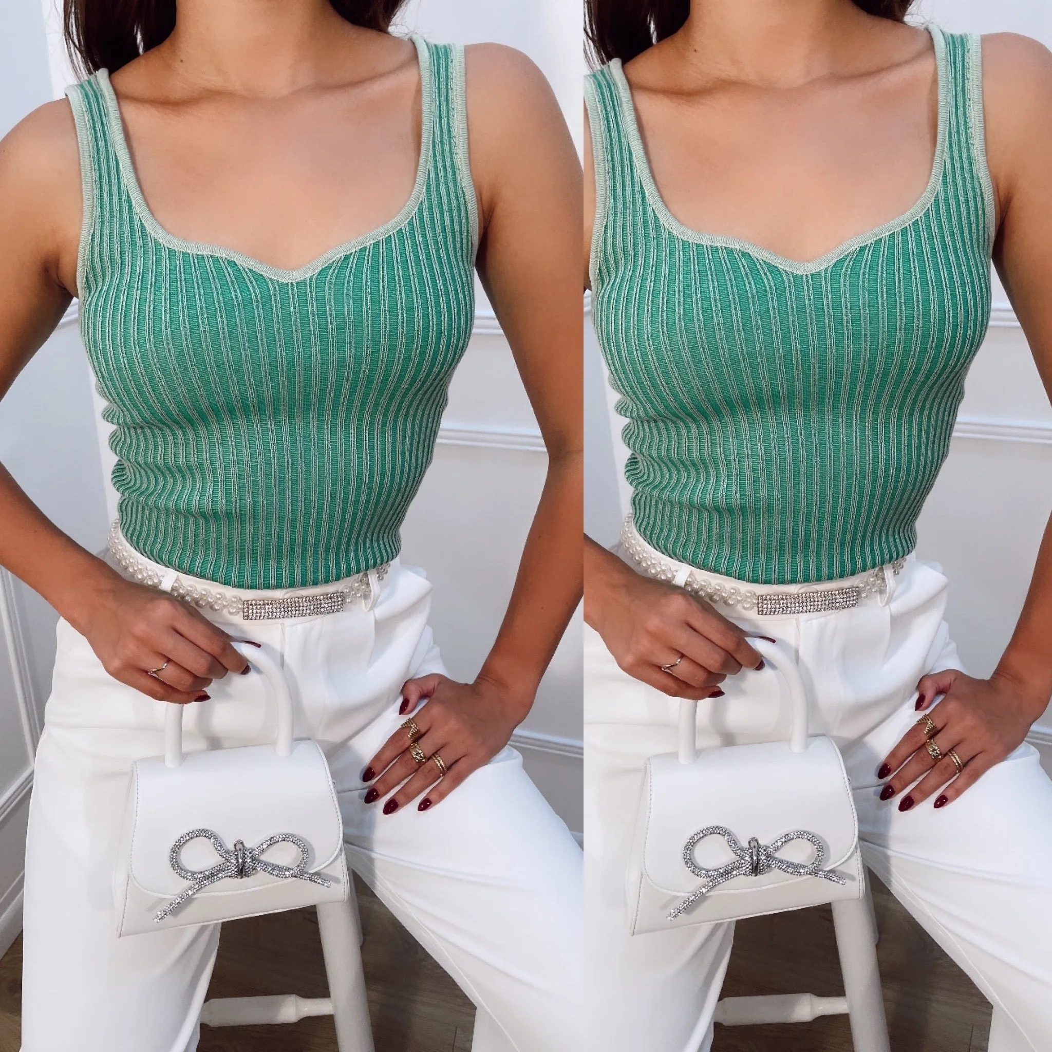 Crop top cuello V verde