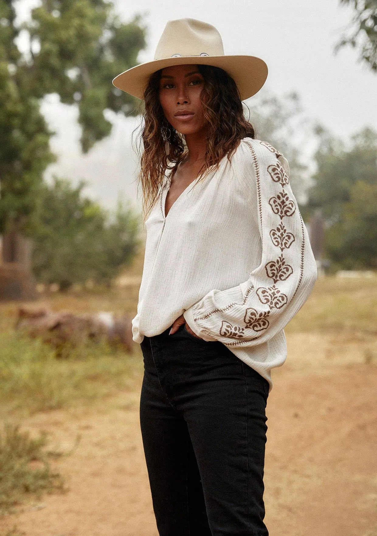 Demi Embroidered Peasant Blouse