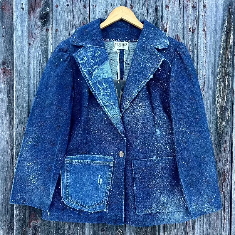 Denim Blazer with Demon Slayer Applique