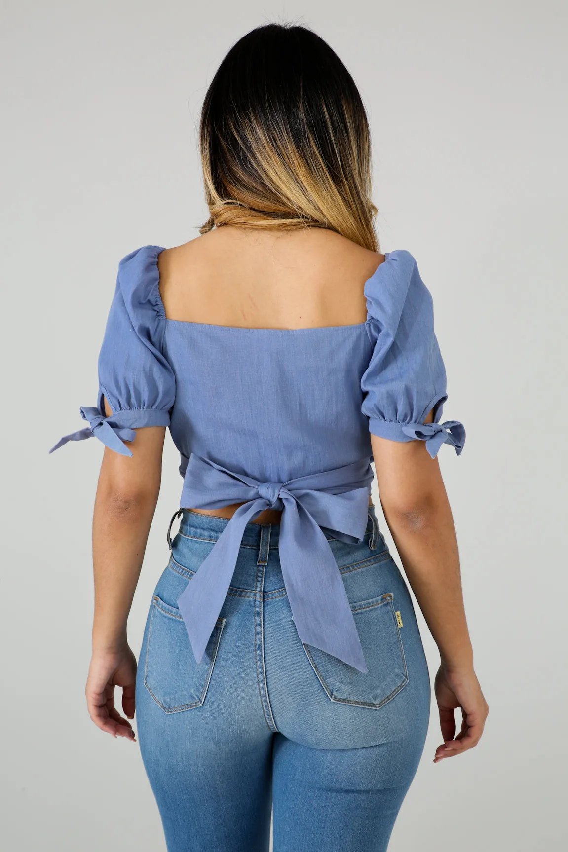 DENIM TIE CONVERTIBLE CROP TOP