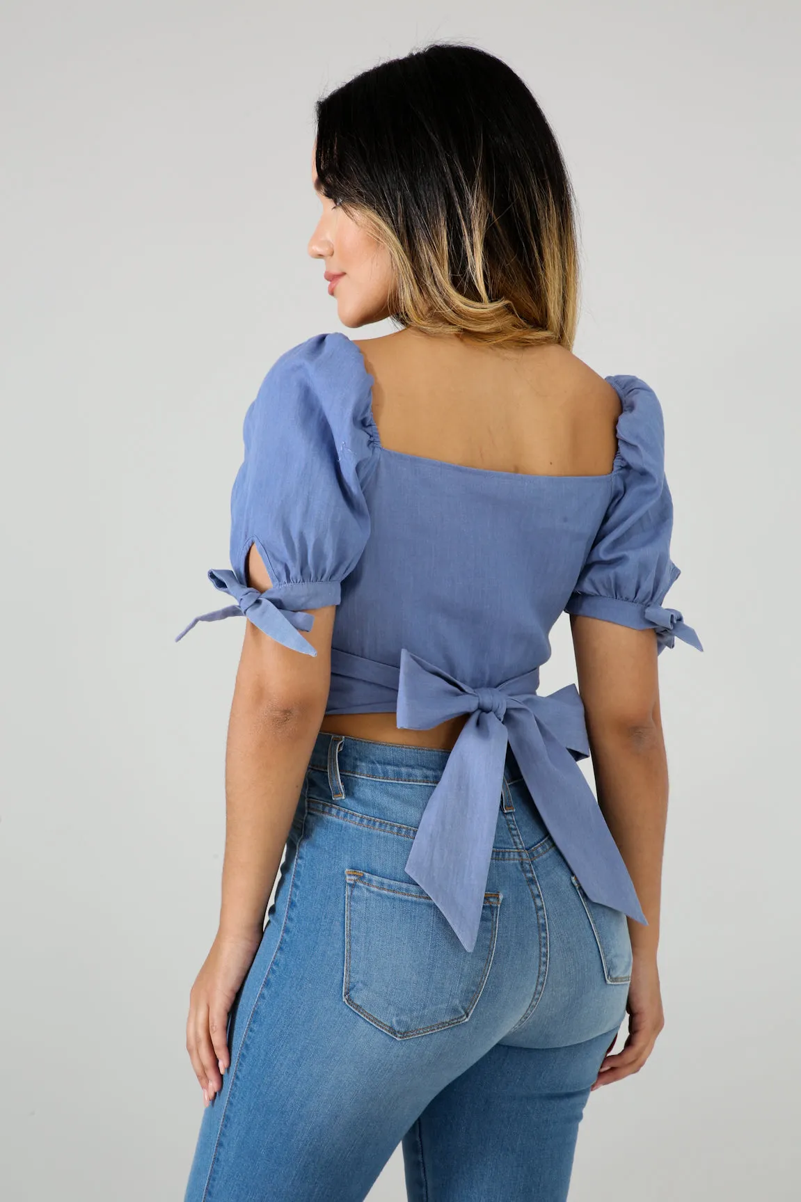 DENIM TIE CONVERTIBLE CROP TOP