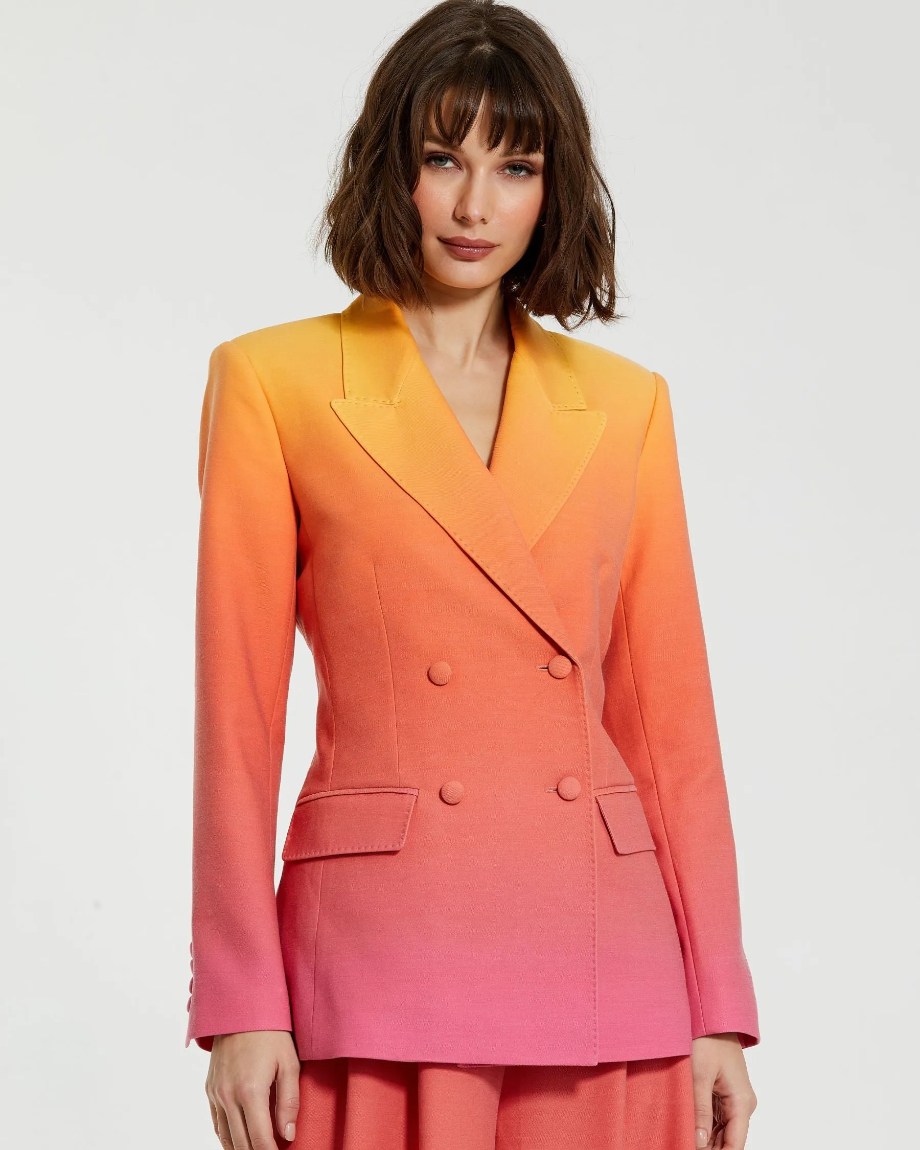 Ombre Sunset Double-Breasted Crepe Blazer