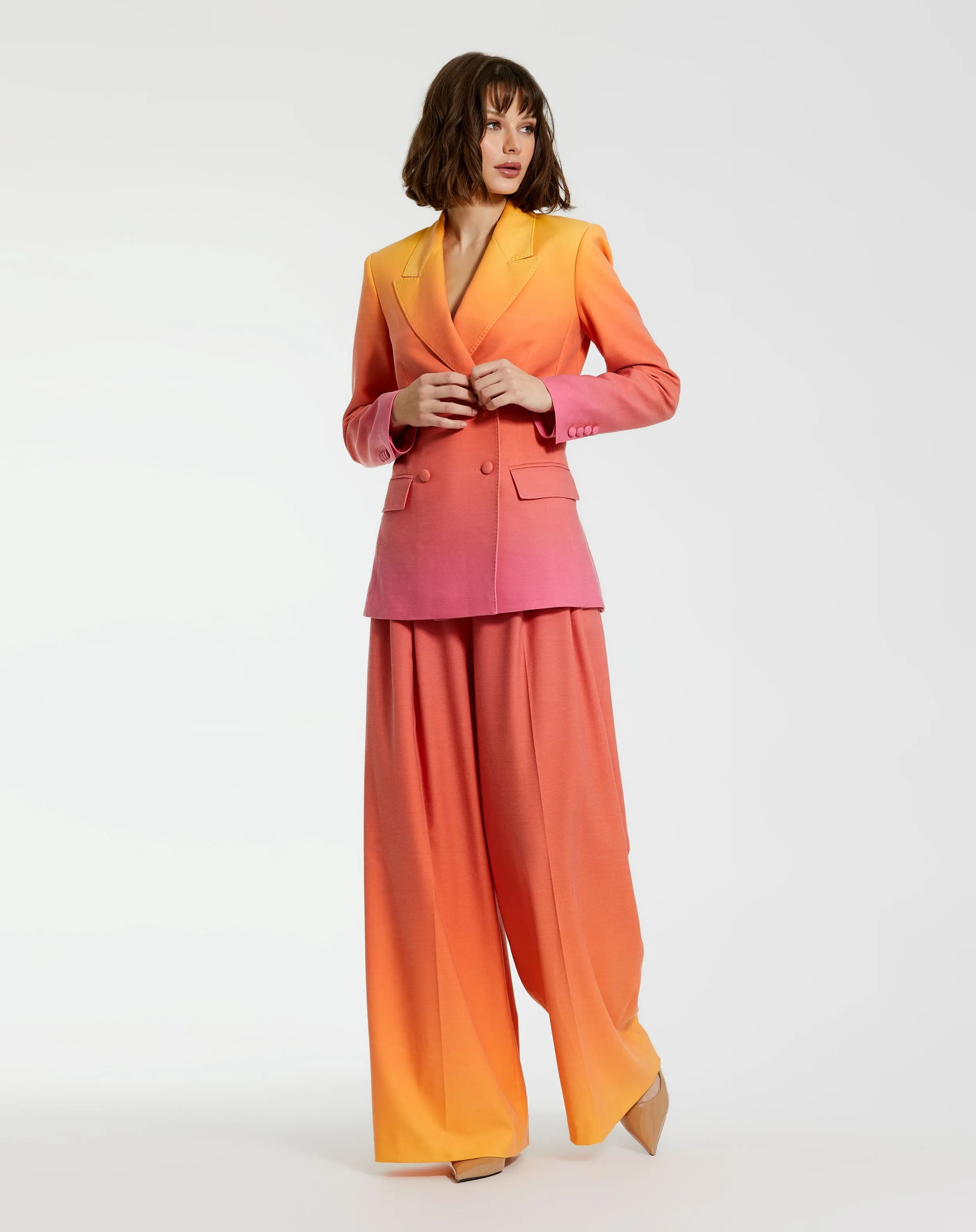 Ombre Sunset Double-Breasted Crepe Blazer