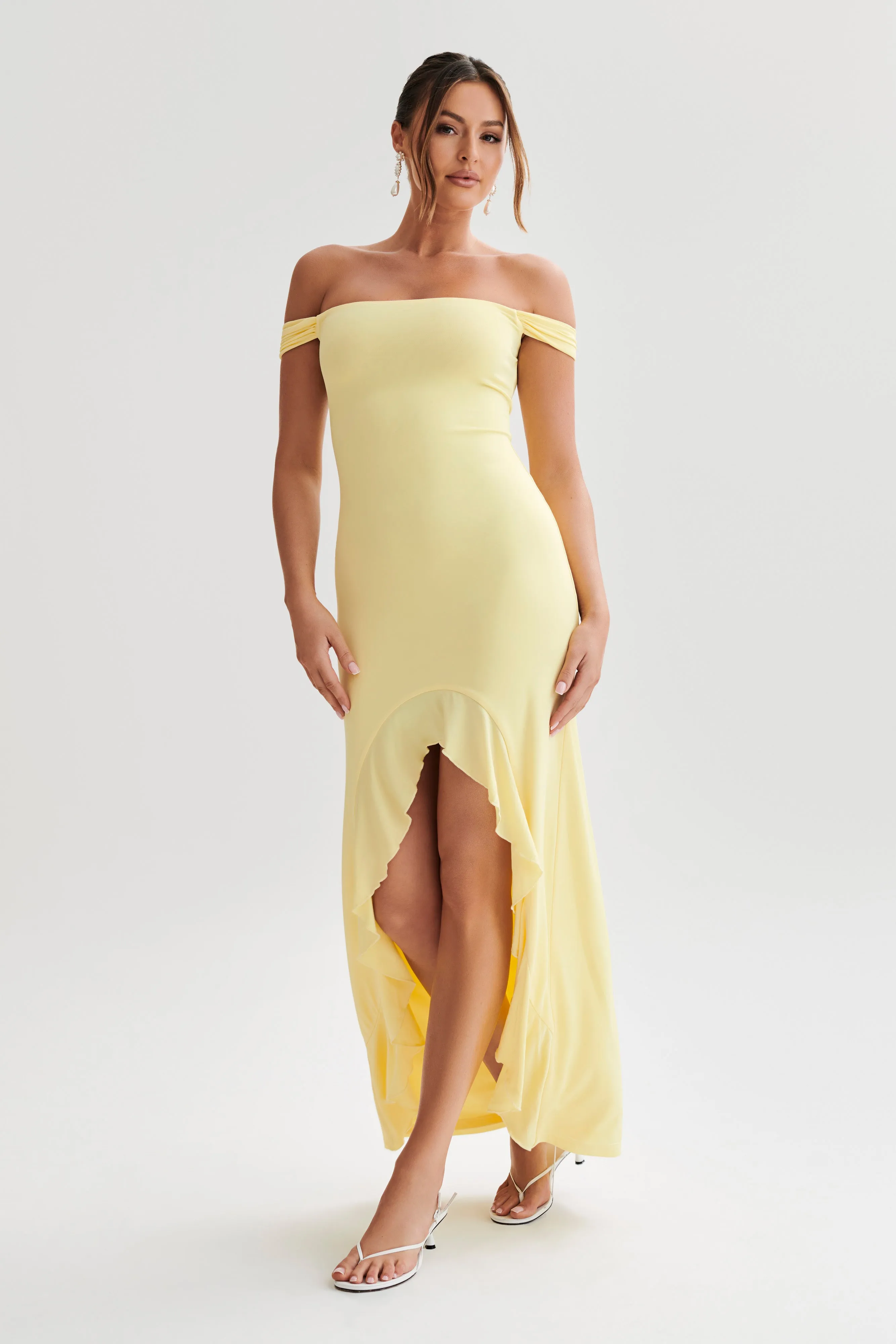 Yellow Off-Shoulder Maxi Dress - Elegant Eisley Slinky Design