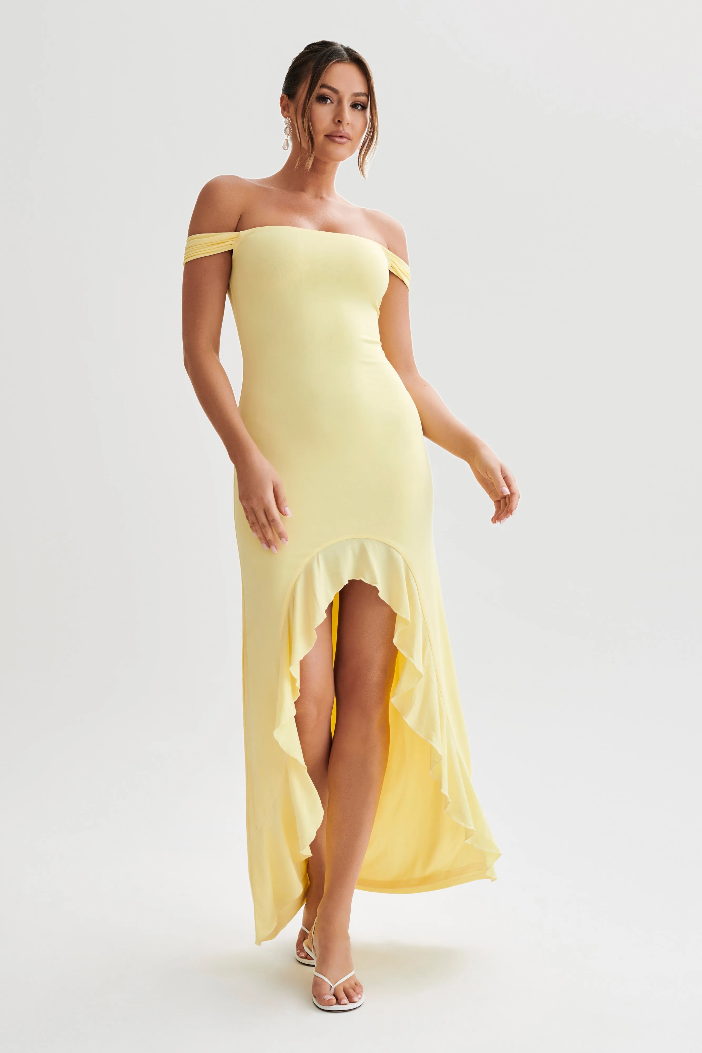 Yellow Off-Shoulder Maxi Dress - Elegant Eisley Slinky Design