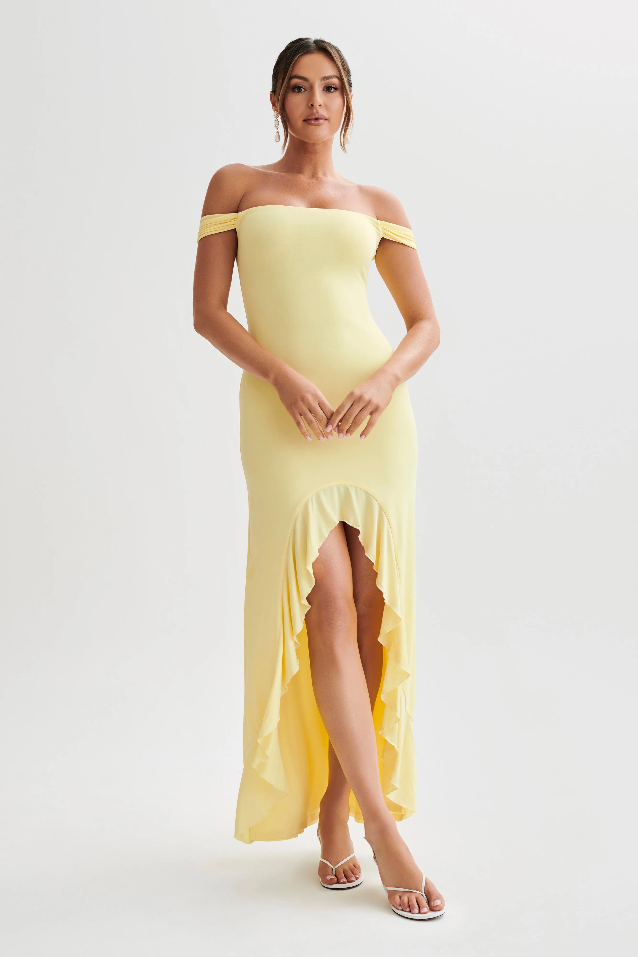 Yellow Off-Shoulder Maxi Dress - Elegant Eisley Slinky Design