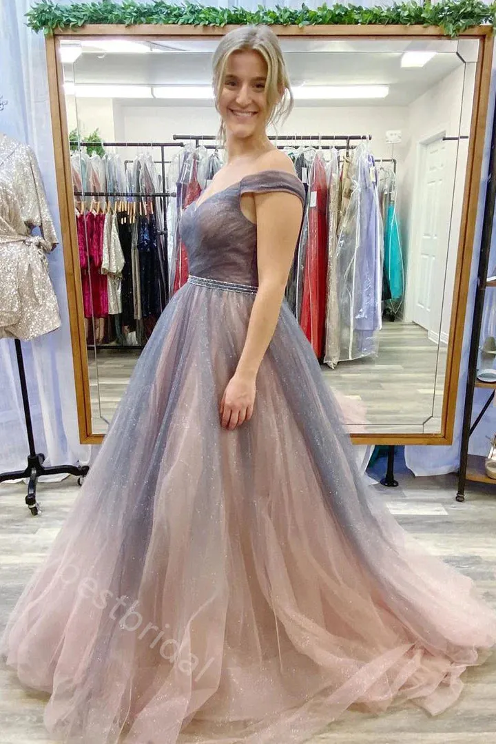 Elegant Off Shoulder A-line Gradual Floor Length Prom Dress,PDS11582